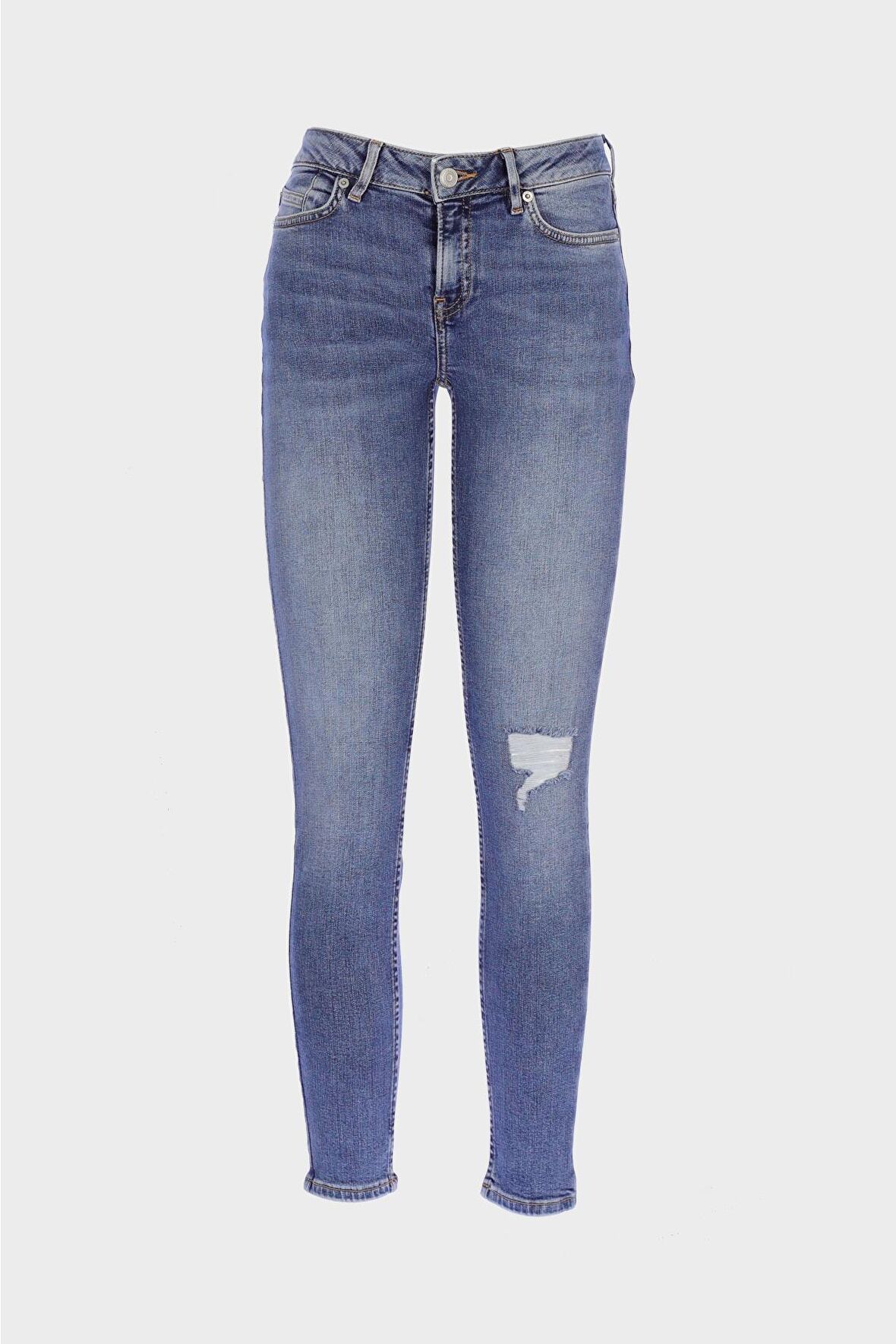 Judy Orta Mavi Yüksek Bel Yıpratma Detaylı Skinny Fit Jean Pantolon C 4521-253