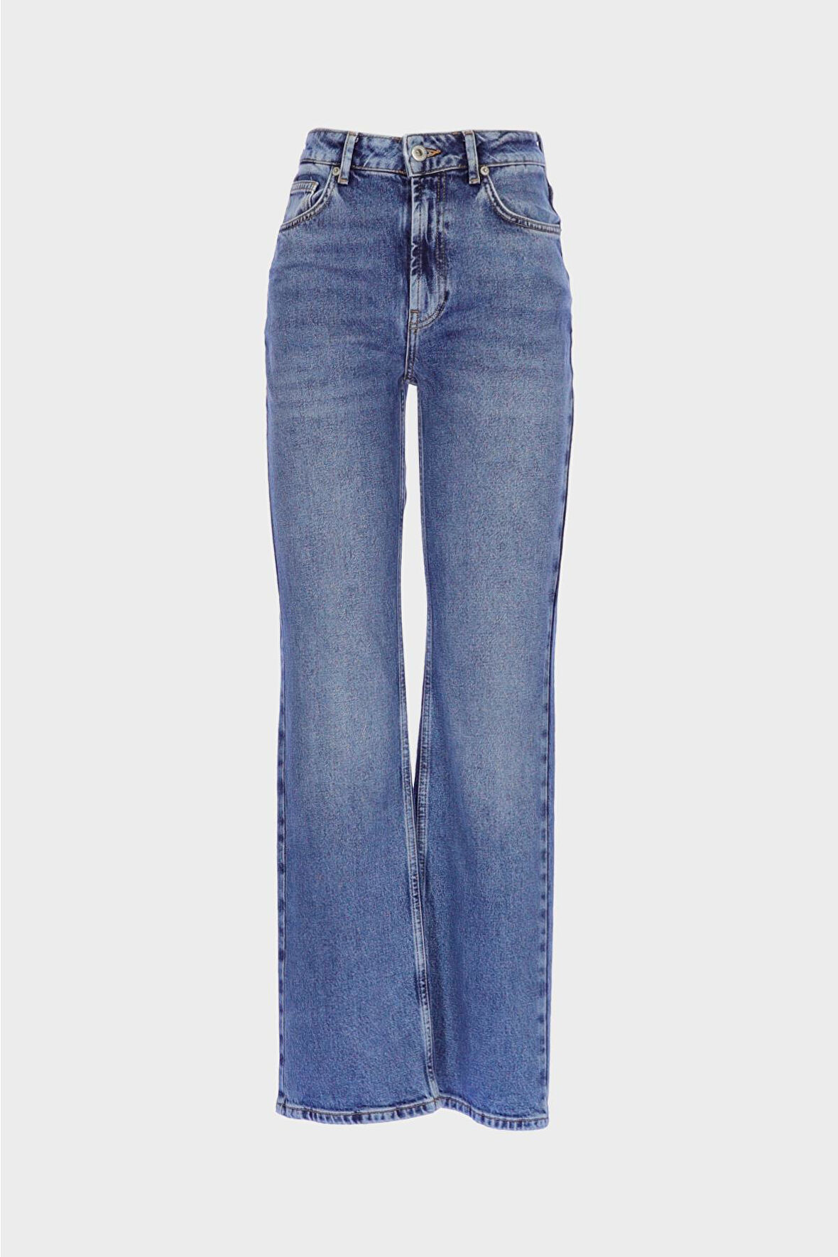 Orta Mavi Yüksek Bel Patı Fermuarlı Vintage Straight Fit Jean Pantolon C 4931-008