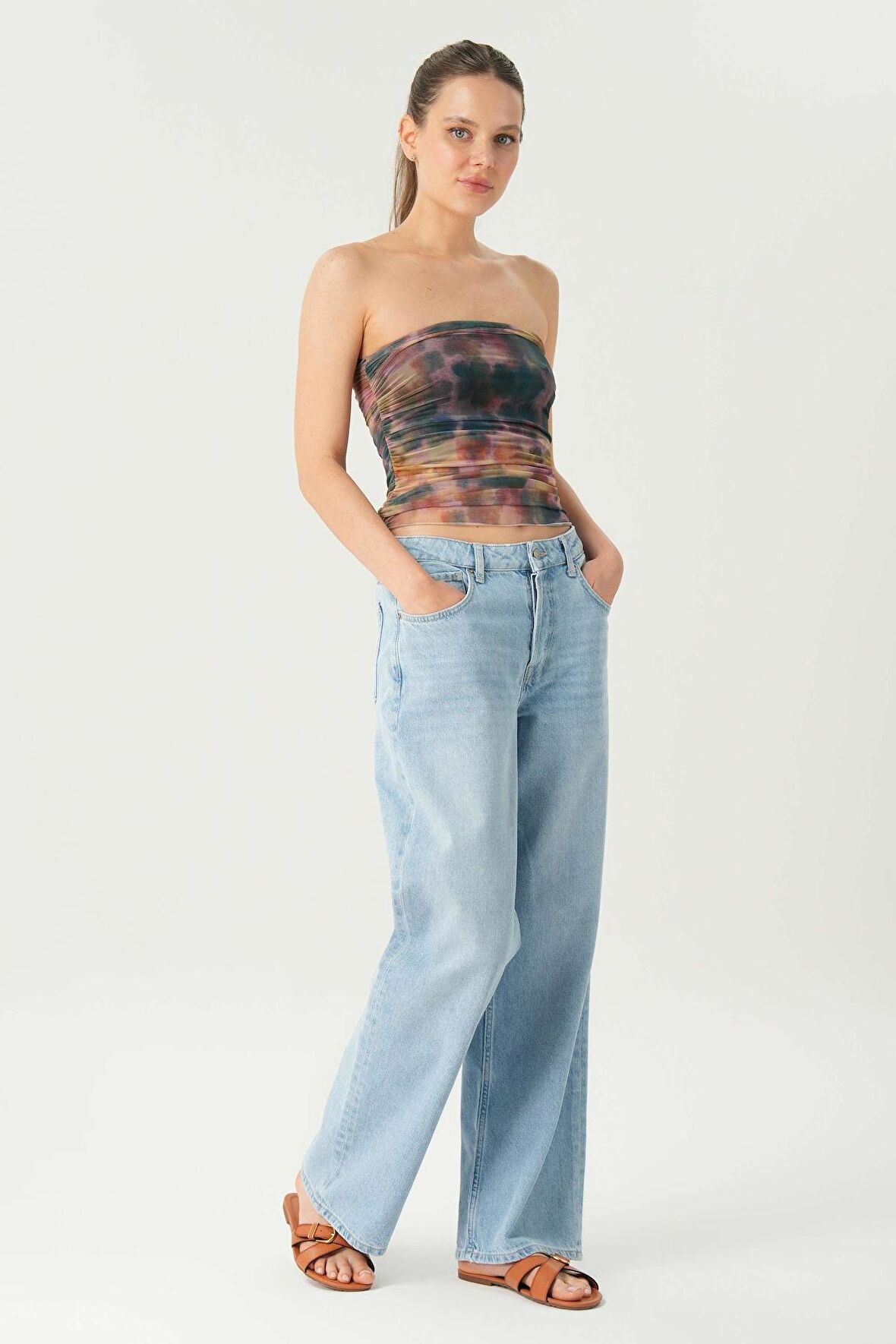 Açık Mavi Normal Bel Patı Düğmeli Loose Fit Jean Pantolon C 4809-007
