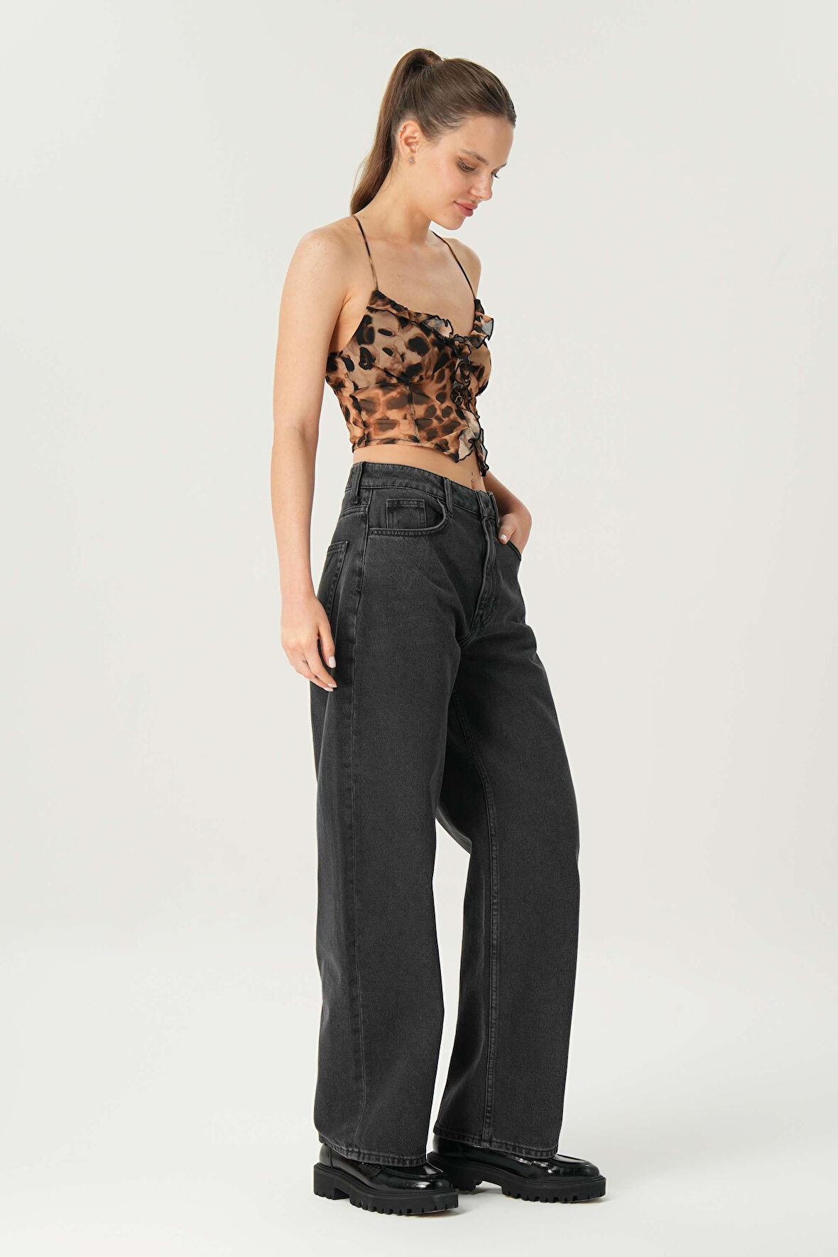 Antrasit Normal Bel Patı Fermuarlı Loose Fit Jean Pantolon C 4809-008