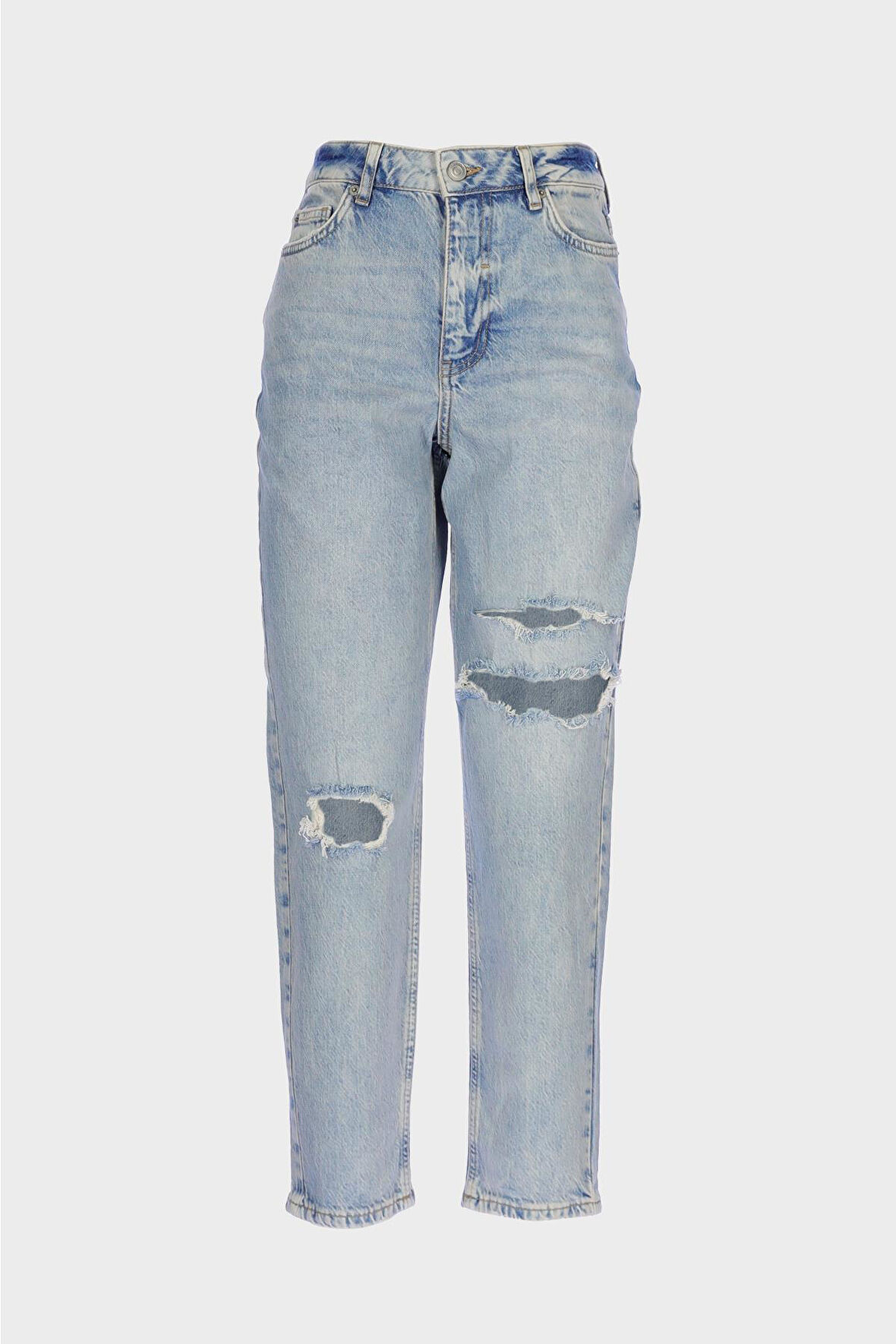 Ariana Açık Mavi Yüksek Bel Yıpratmalı Patı Fermuarlı Mom Jean Pantolon C 4525-188