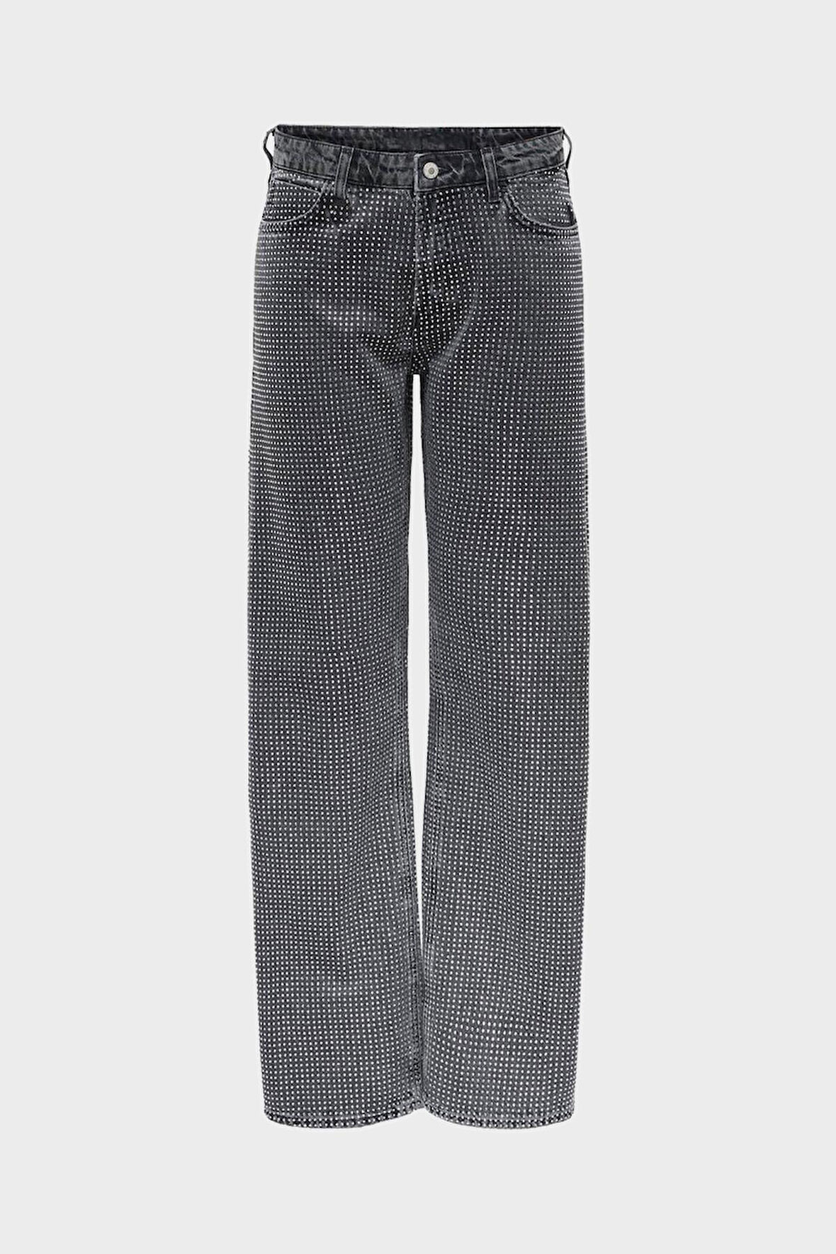 Yılbaşı Antrasit Normal Bel Yapıştırma Taşlı Straight Fit Jean Pantolon C 4530-219