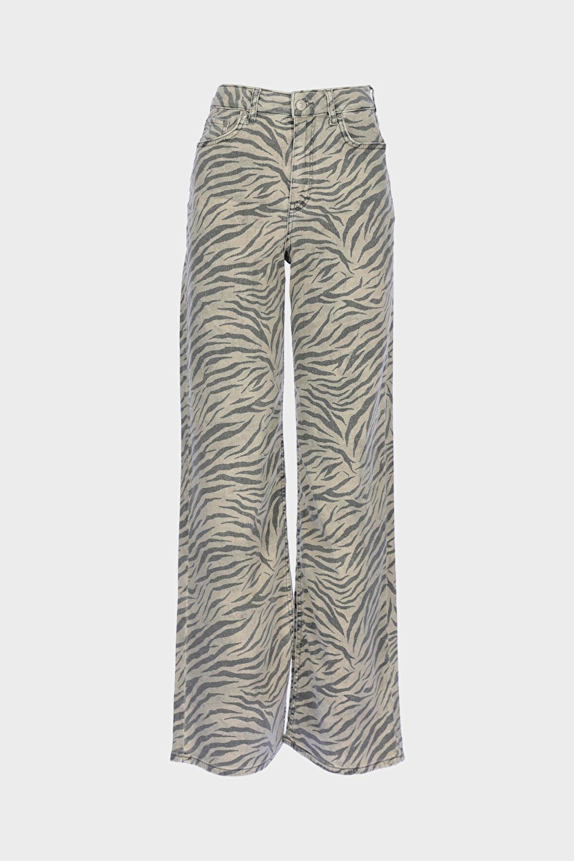 Weslie Zebra Desenli Yüksek Bel Fermuarlı Wideleg Jean Pantolon C 4530-216