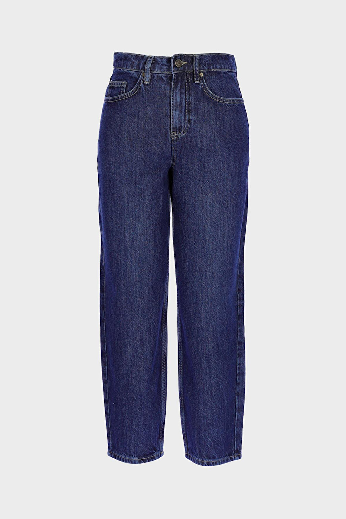 Koyu Mavi Yüksek Bel Barrel Fit Jean Patı Fermuarlı Pantolon C 4934-022