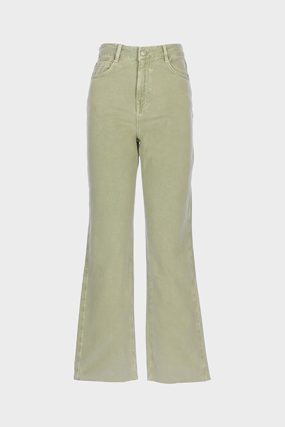 Eliza Çağla Yeşili Yüksek Bel Patı Fermuarlı Paçası Kesikli Straight Jean Pantolon C 4518-118