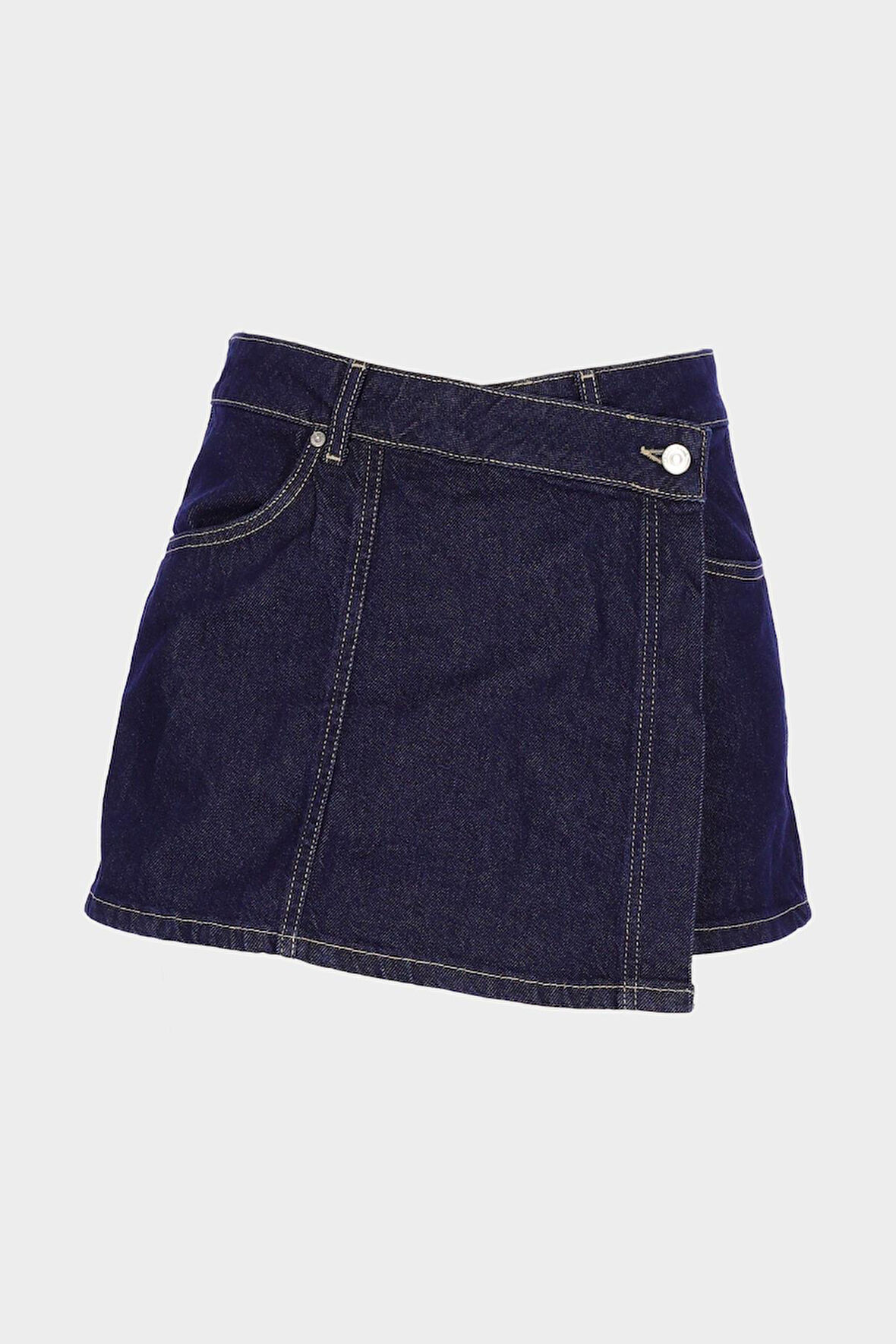 Koyu Mavi Yüksek Bel Jean Şort Etek C 4892-005