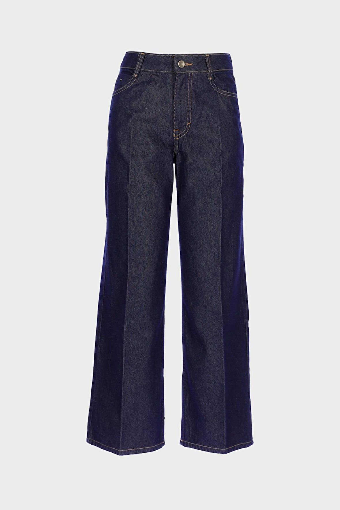 Koyu Mavi Yüksek Bel Patı Fermuarlı Straight Fit Jean Pantolon C 4889-005