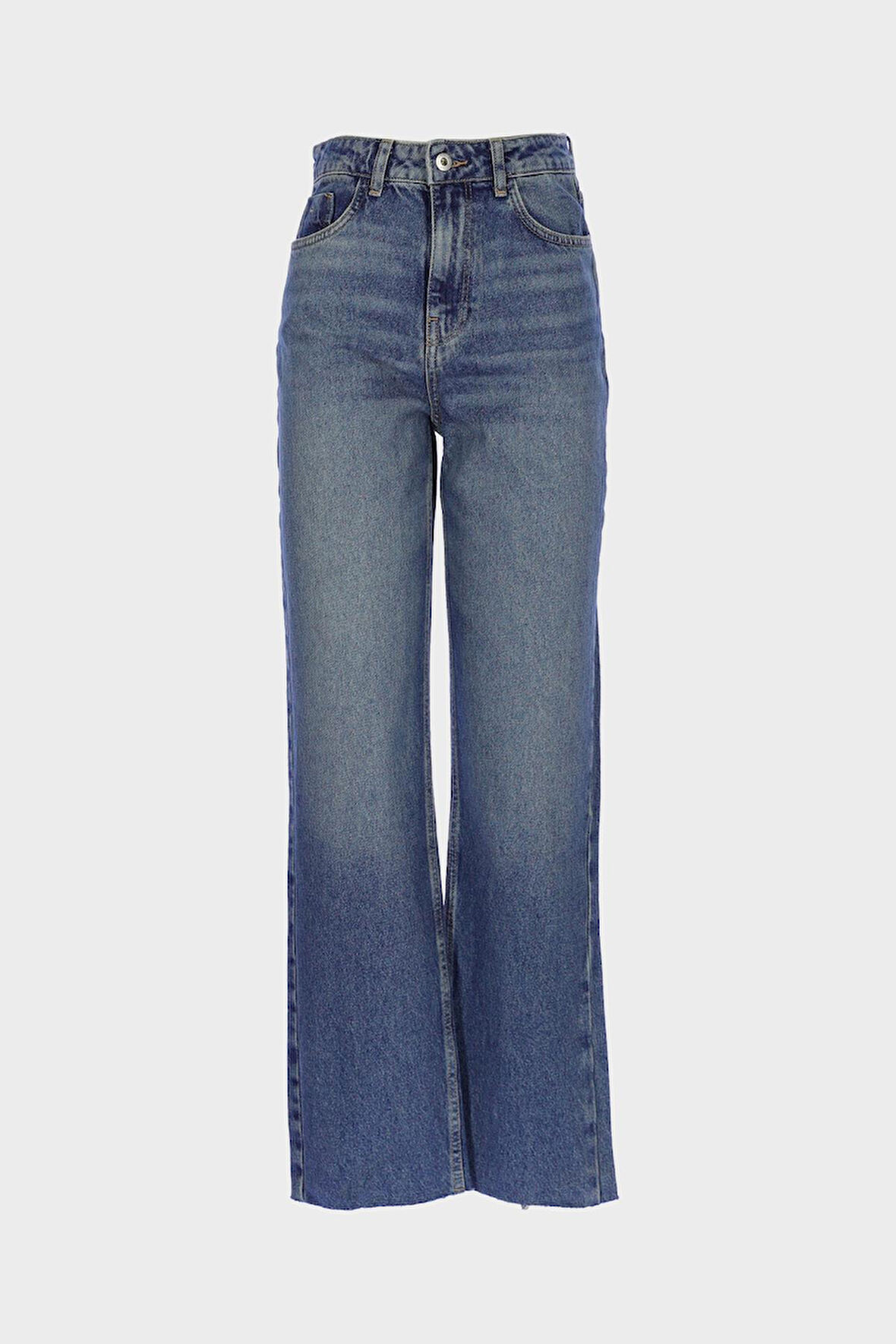 Açık Mavi Yüksek Bel Patı Fermuarlı Paçası Kesikli Slim Fit Jean Pantolon C 4890-005