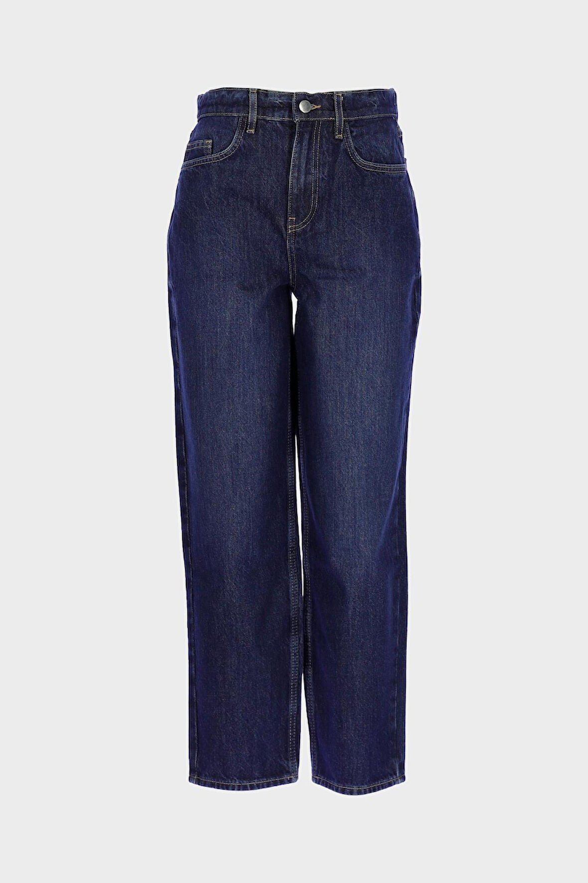 Ariana Koyu Mavi Yüksek Bel Patı Fermuarlı Mom Fit Jean Pantolon C 4934-021