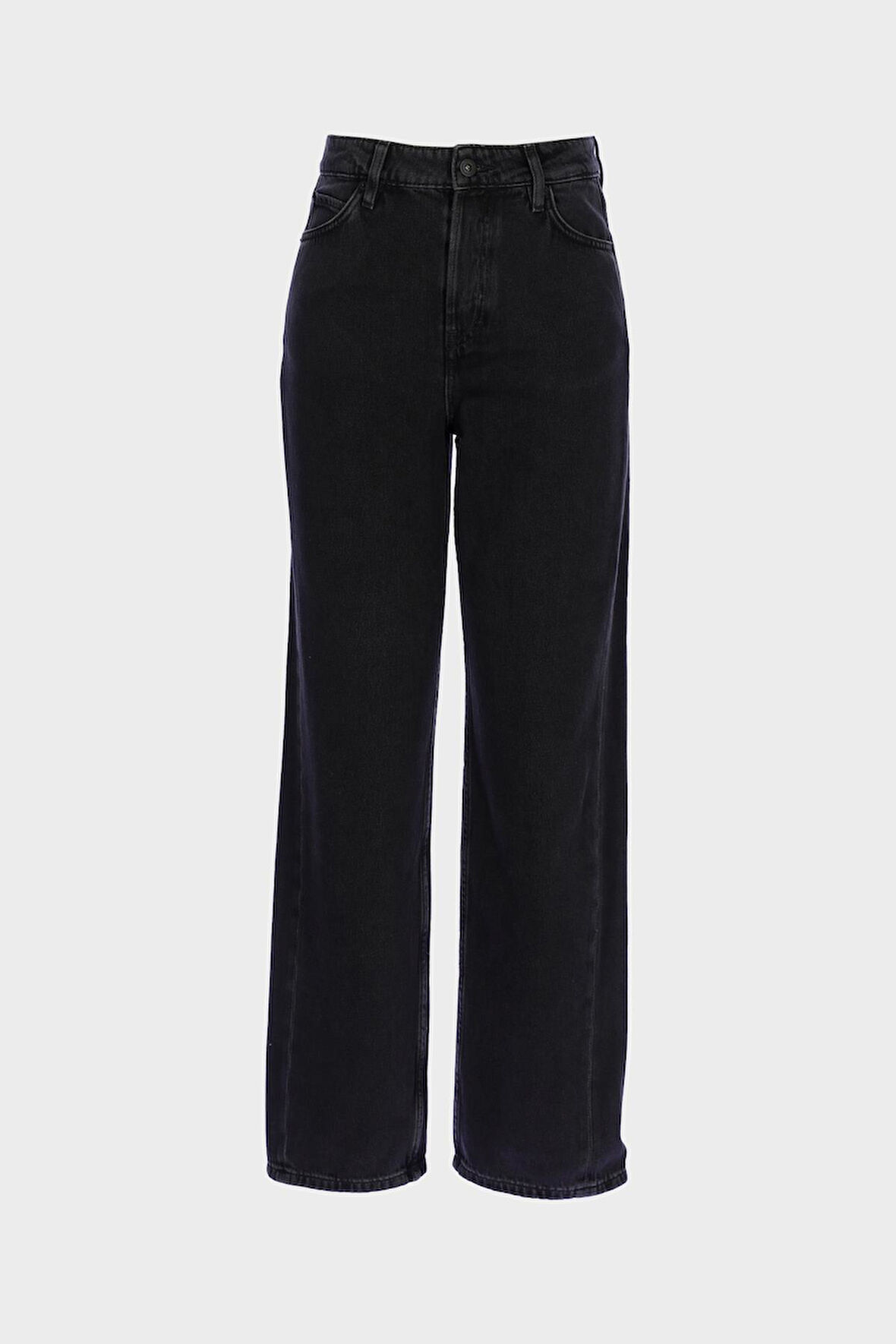 Antrasit Yüksek Bel Paçası Dönen Patı Düğmeli Loose Fit Jean Pantolon C 4809-010
