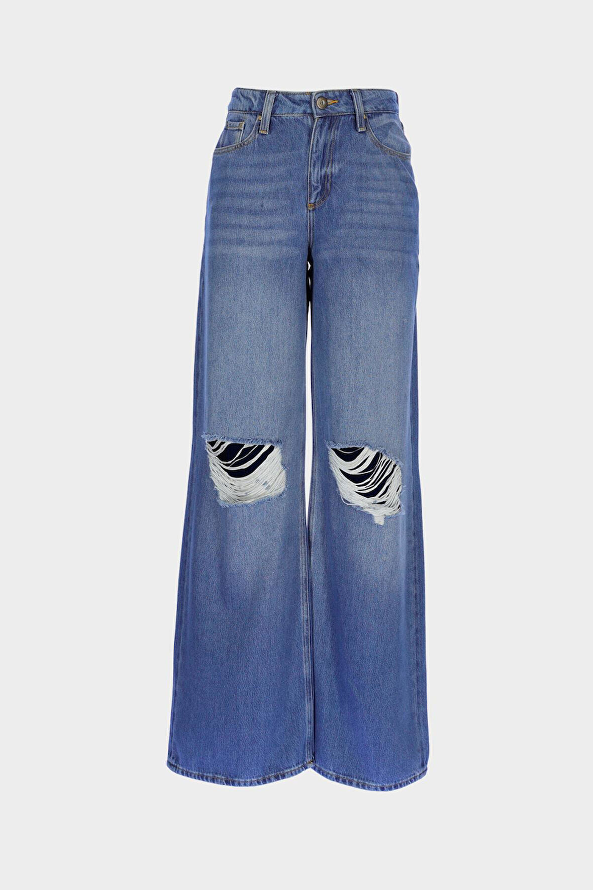Weslie Açık Mavi Yüksek Bel Fermuarlı Yırtıklı Jean Pantolon C 4530-224
