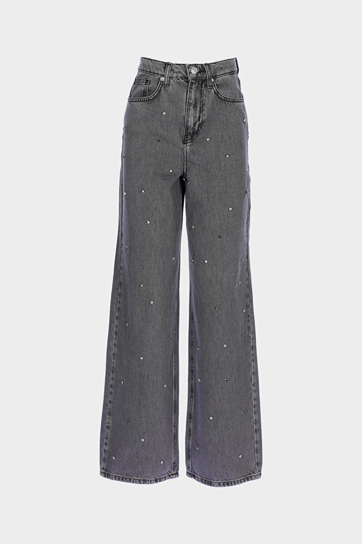 Weslie Antrasit Yüksek Bel Taş Detaylı Wideleg Jean Pantolon C 4530-225