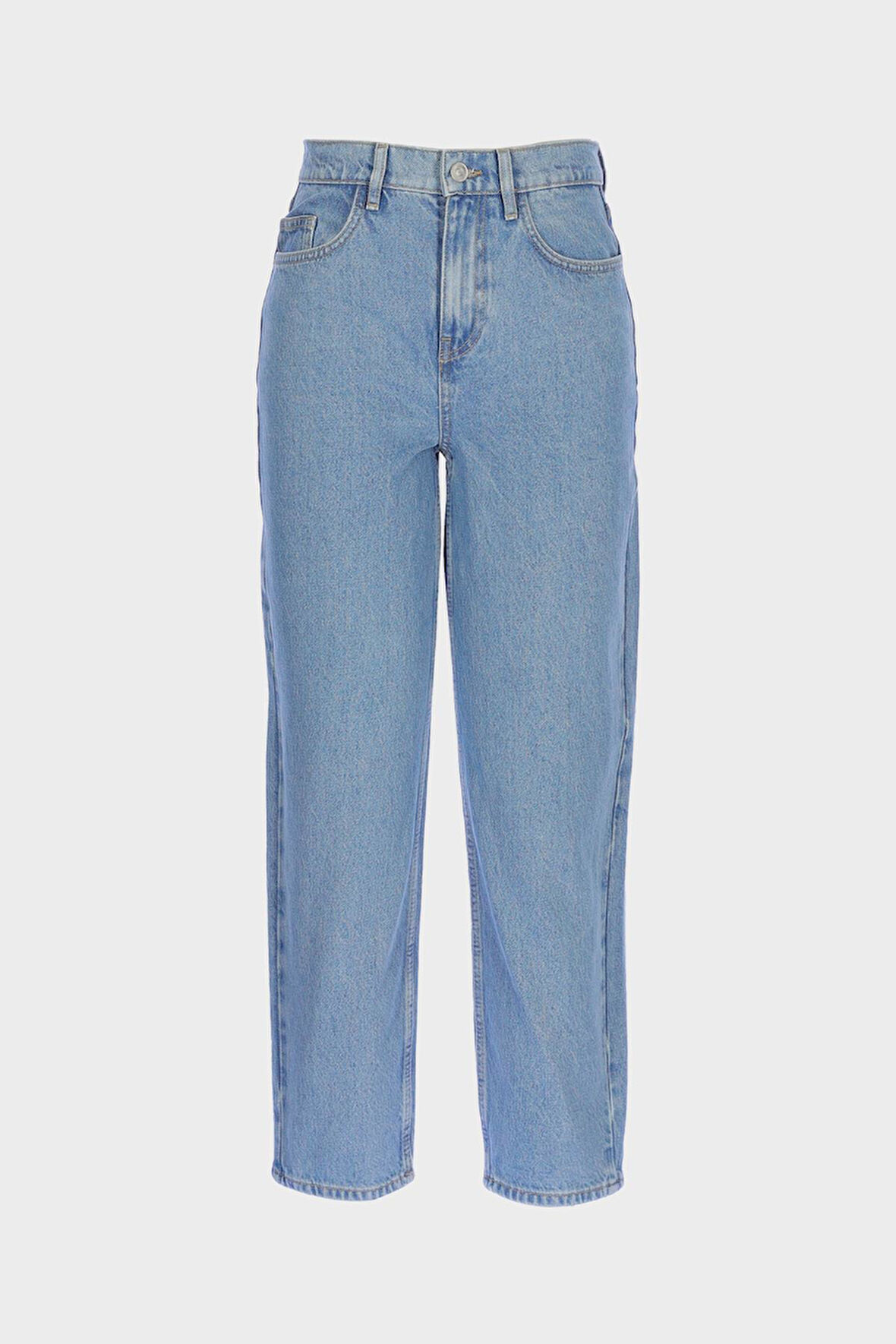 Açık Mavi Yüksek Bel Barrel Fit Patı Fermuarlı Jean Pantolon C 4934-024