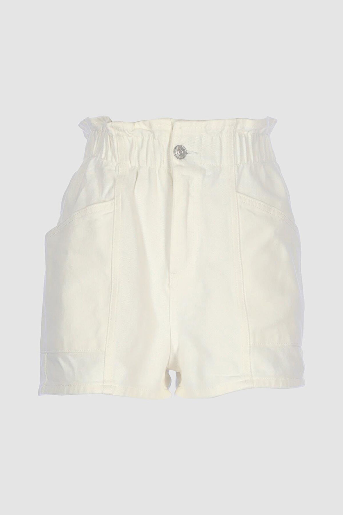 Beyaz Beli Lastikli Yüksek Bel Patı Fermuarlı Jean Şort C 4534-090