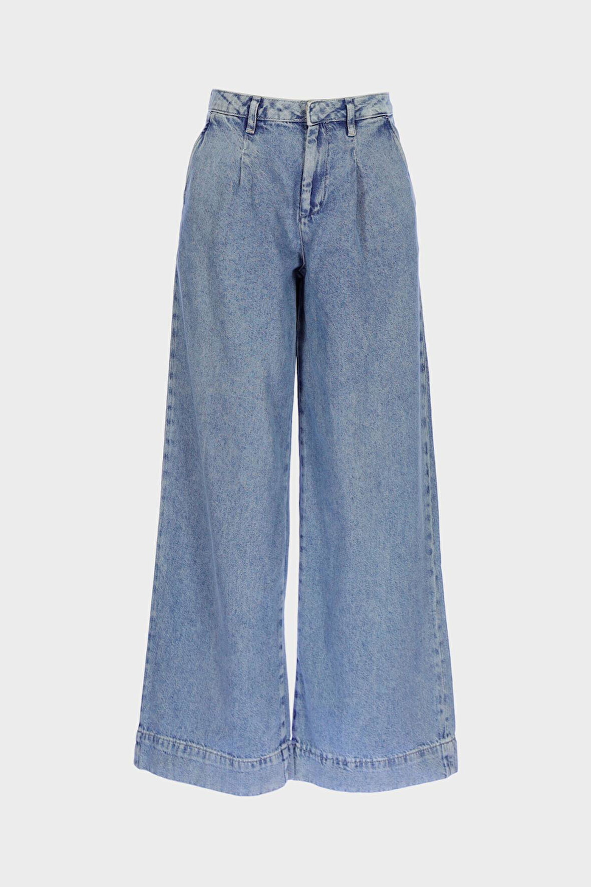 Weslie Açık Mavi Yüksek Bel Patı Fermuarlı Pile Detaylı Wideleg Jean Pantolon C 4530-215