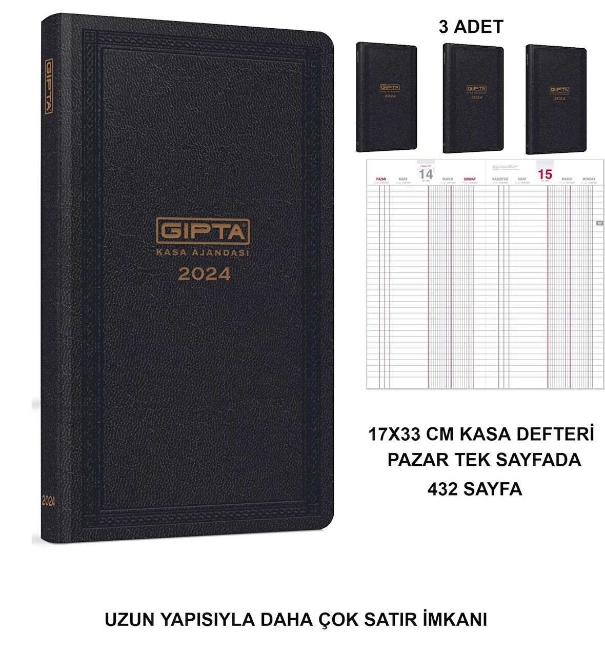2024 Kasa Ajandası -UZUN ,432 SAYFA-PAZAR Günü Ayrı (3 ADET)