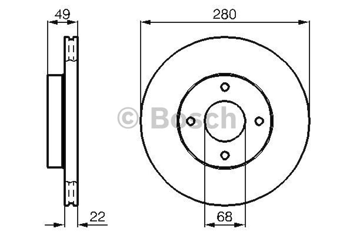 Nissan On Fren Diski Aynası Havalı Nissan Primera P11 1.8 2.0 96-02 Almera II 00-06 (280x4) - Bosch 0986478728
