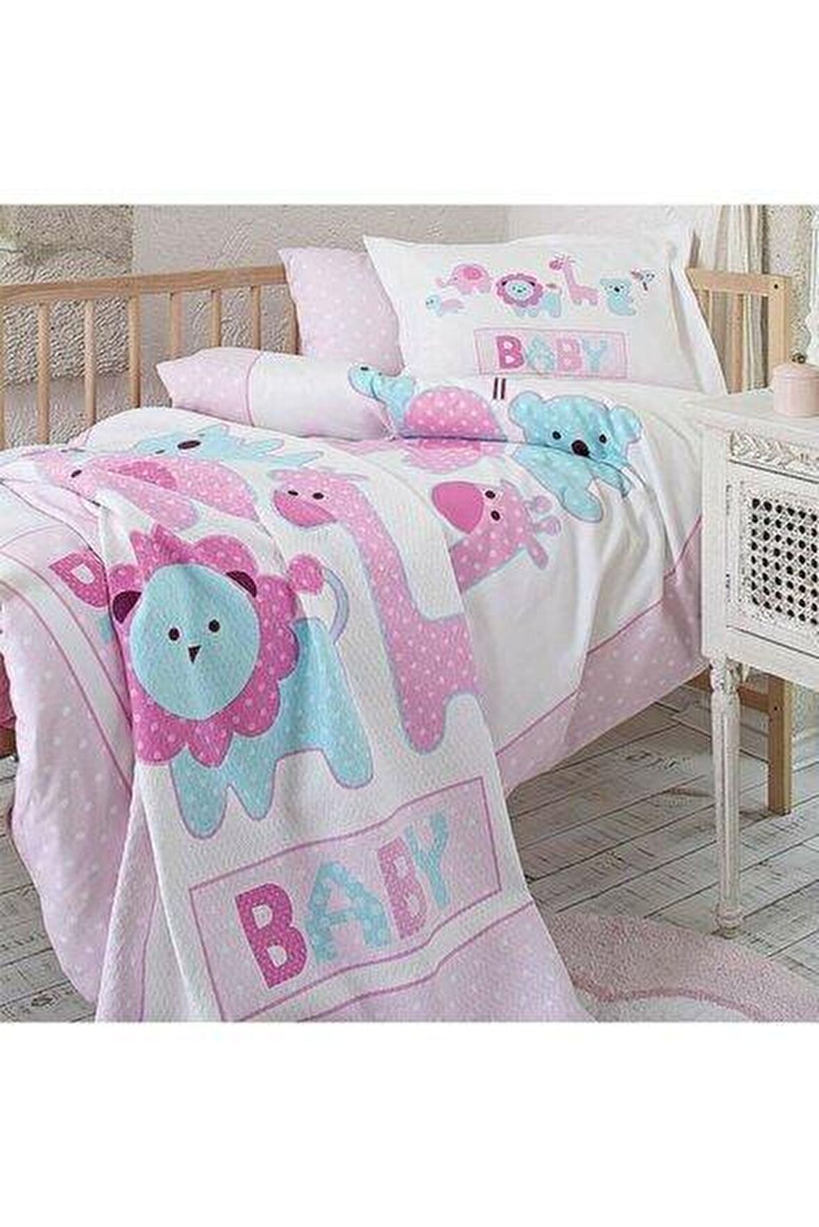 ÖZDİLEK NEVRESİM TAKIMI  PİKELİ BEBE PINK ANIMALS PEMBE