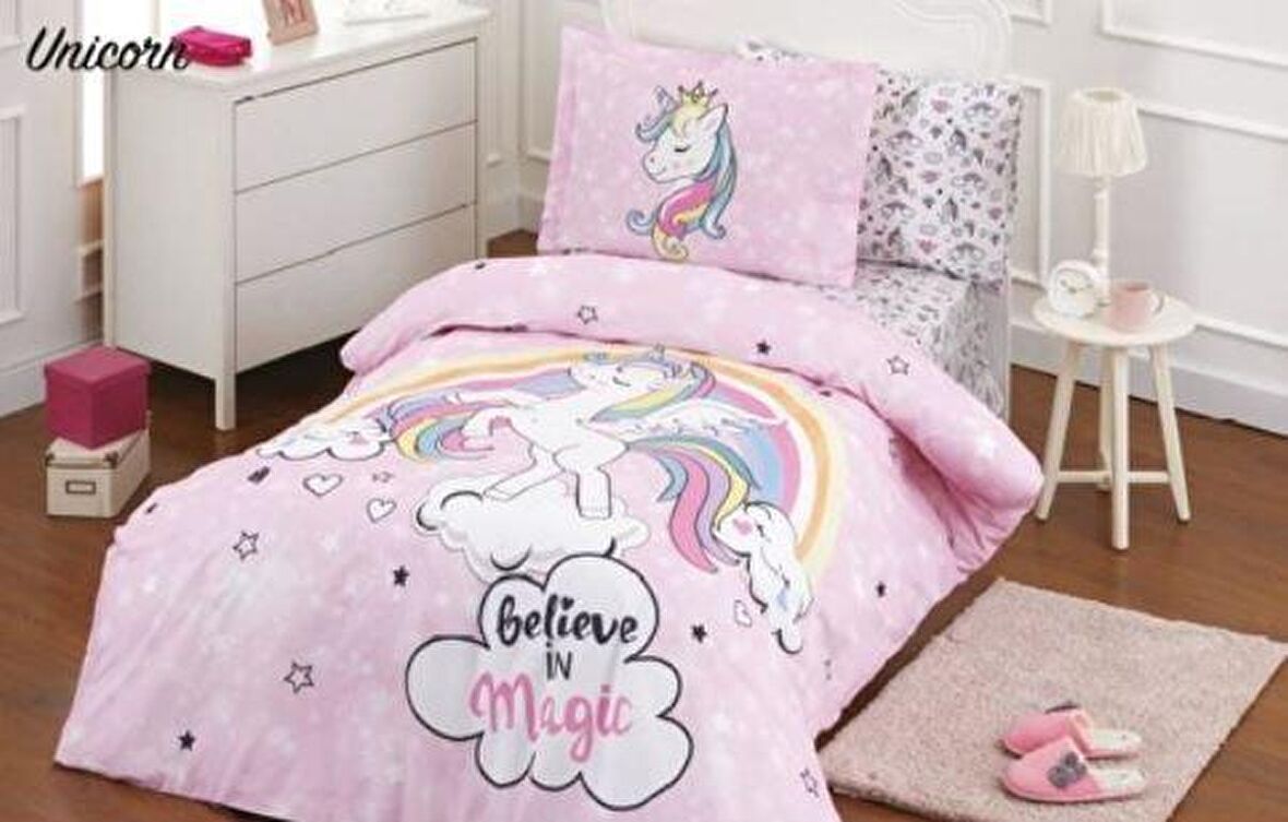 Özdilek  Lisanslı Uyku Seti Tek Kişilik Unicorn Pembe