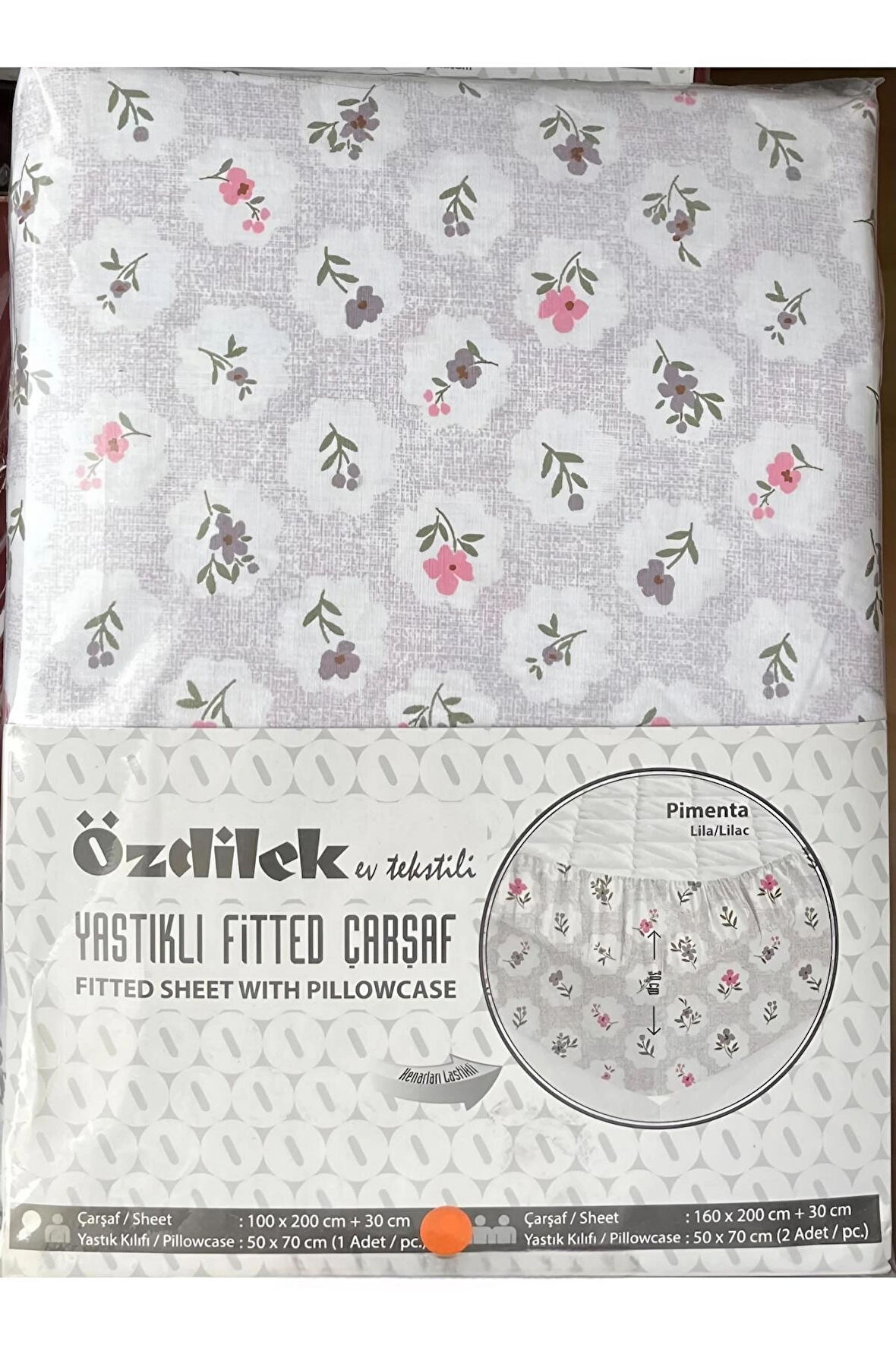 Özdilek Fitted Lastikli Çarşaf Seti Yastıklı Çarşaf %100 Pamuk Ranforce 160 x 200 Lila Pimenta