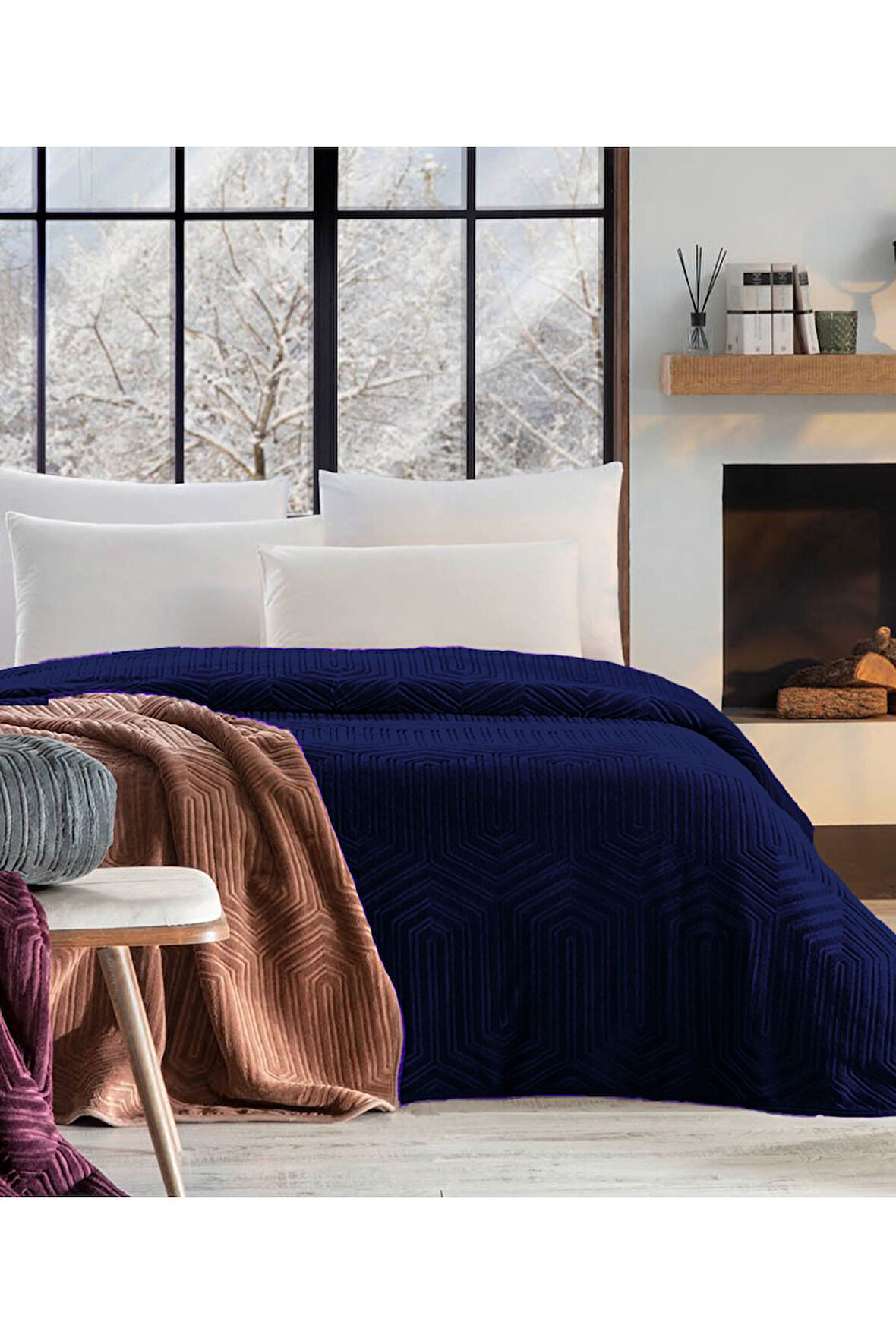 Özdilek Prestige Çift Kişilik Kutulu Battaniye Lacivert 220 x 240