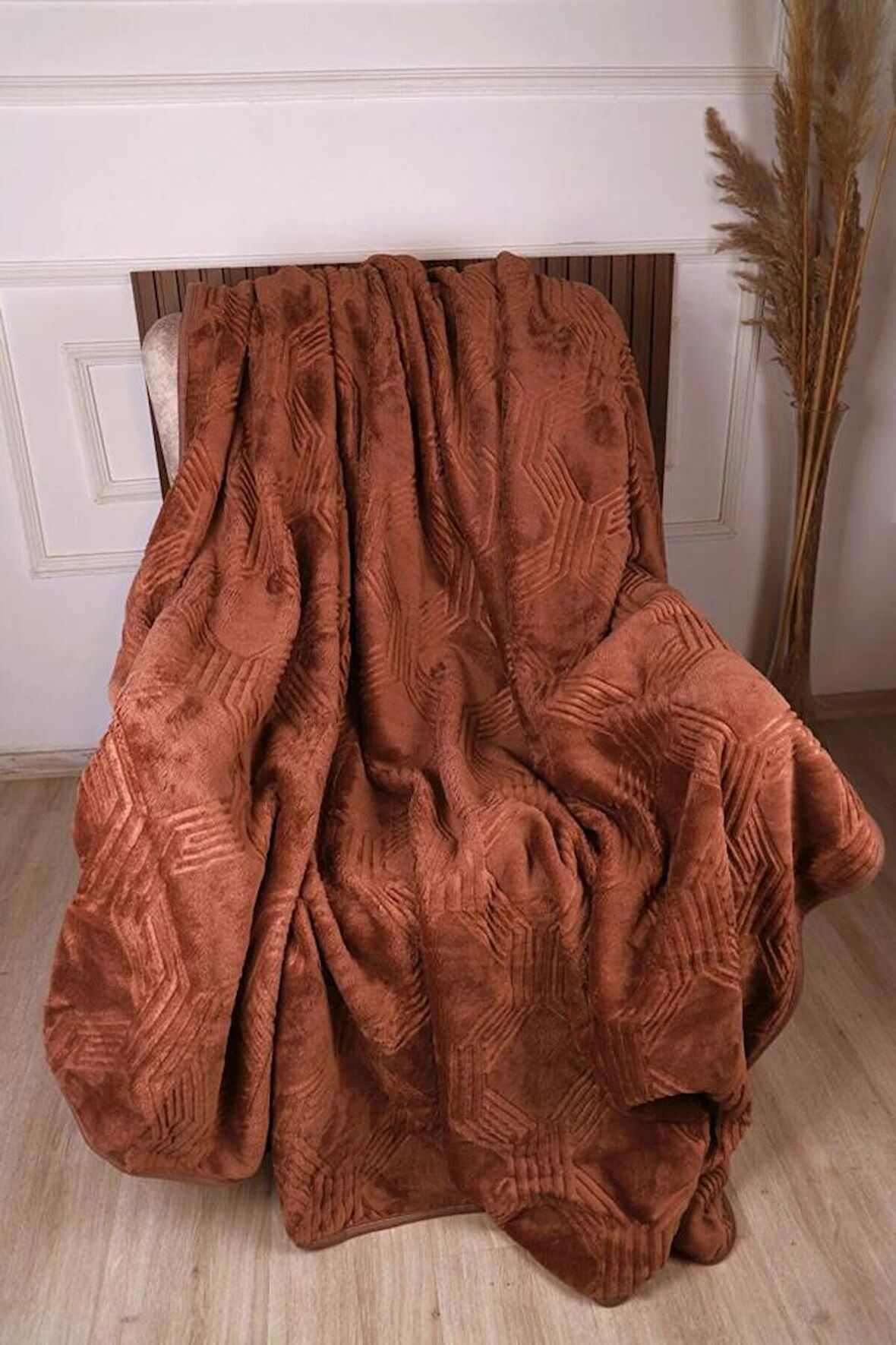 Özdilek Trendy Art Deco Tek Kişilik Battaniye Light Brown Kahve 155x220