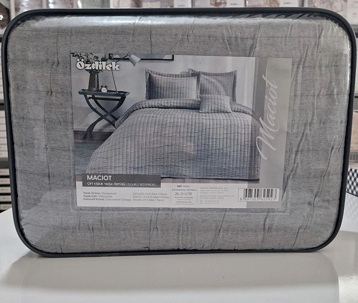 ÖZDİLEK ÇİFT KİŞİLİK YATAK ÖRTÜSÜ TAKIMI MACİOT GRİ