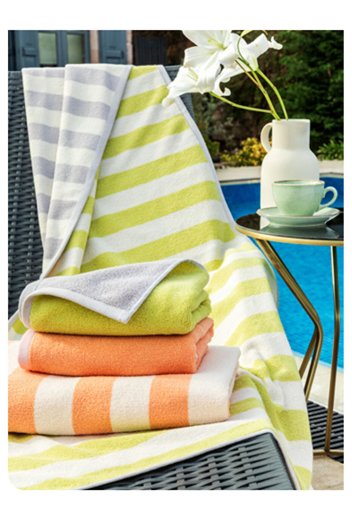 ÖZDİLEK DOUBLE COLOR STRIPE PLAJ HAVLUSU 70x145 Turuncu-Pembe