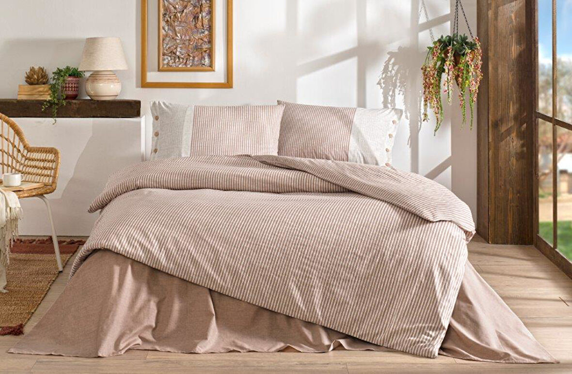 ÖZDİLEK NEVRESİM TAKIMI RANFORCE 57 TEL  TEK KİŞİLİK SOMON NATURAL LINE