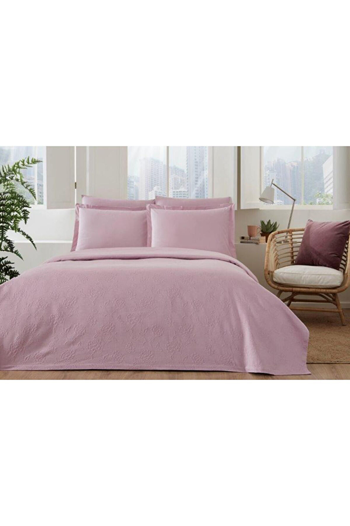 Özdilek PİKE TAKIMI RANFORCE ÇİFT KİŞİLİK PEMBE JAKARLI LUX KM (Z)