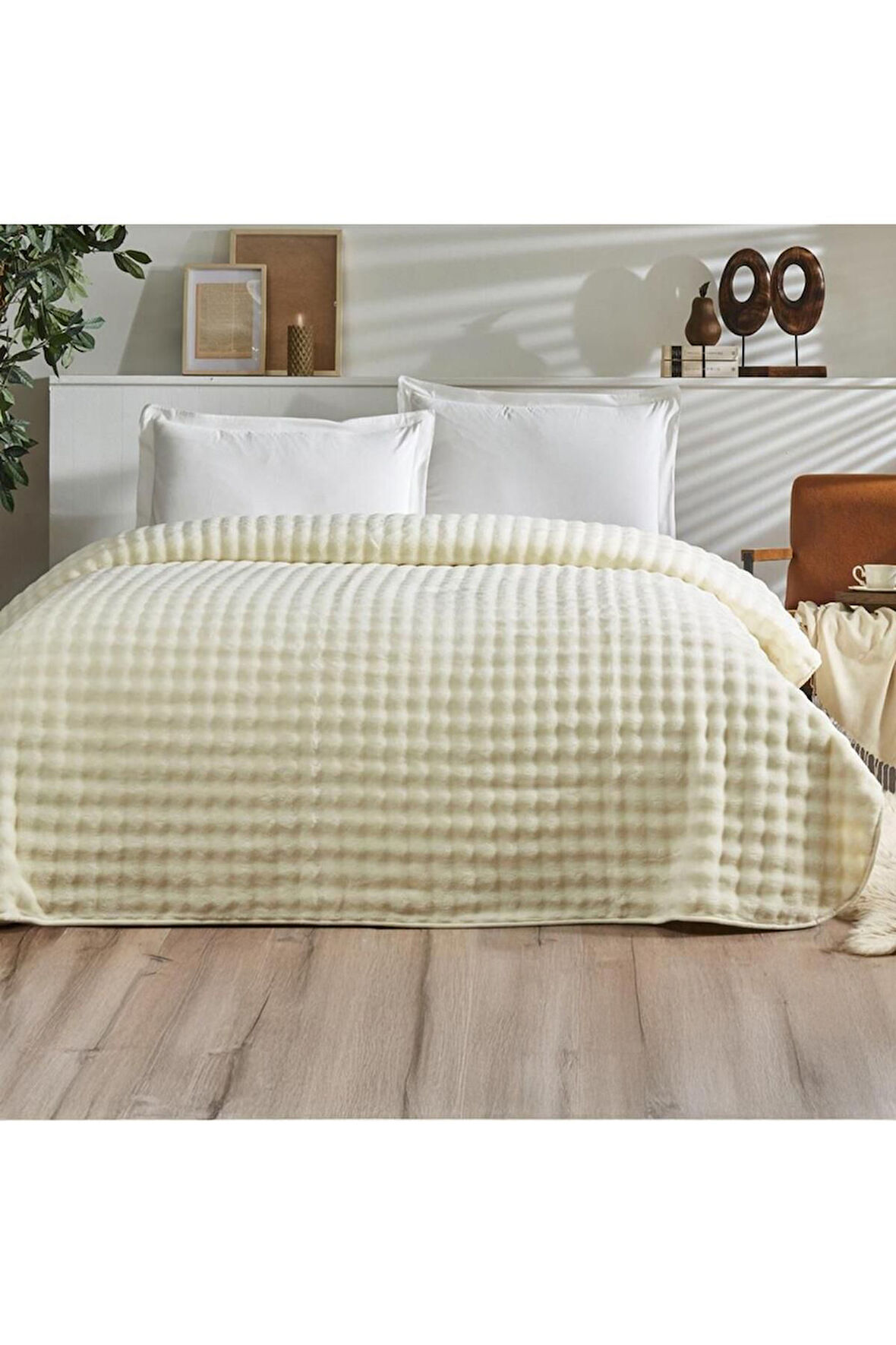 Özdilek Çift Kişilik Fluffy Yatak Örtüsü Ekru