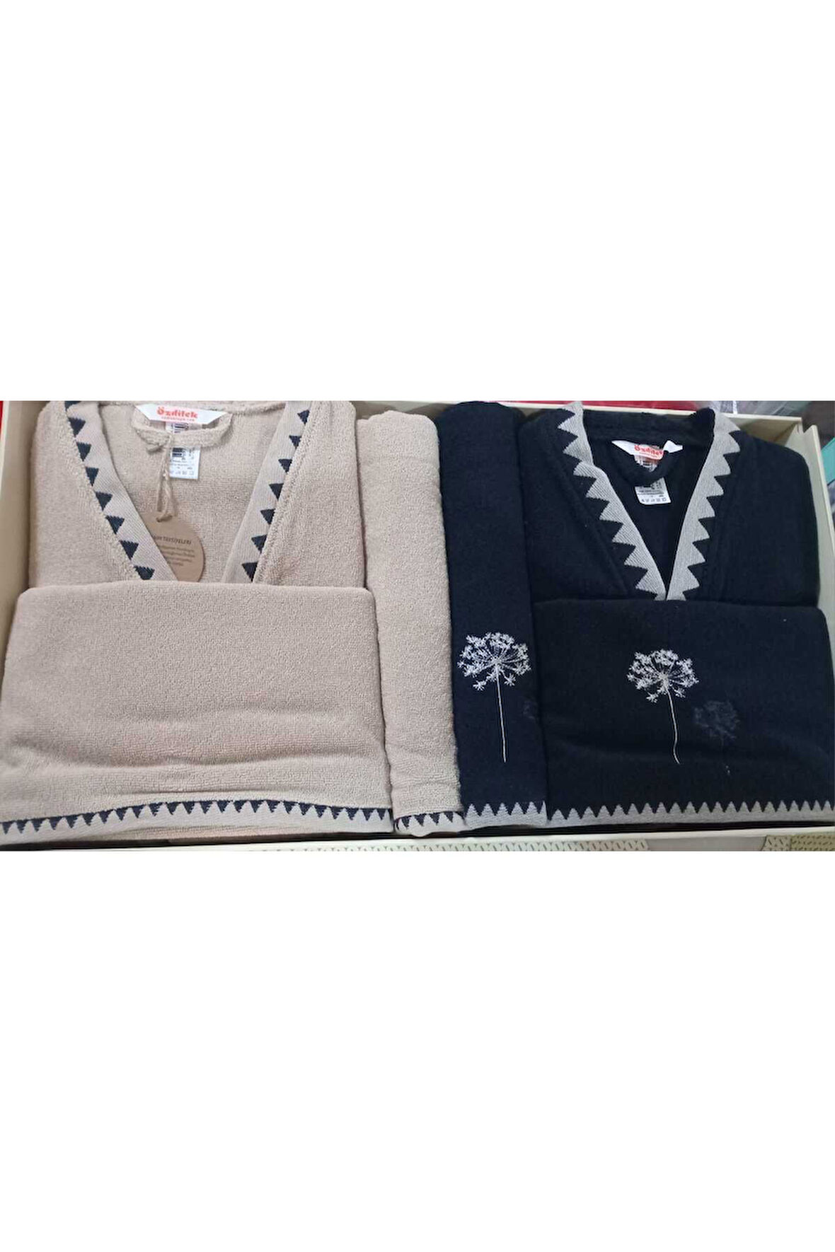 Özdilek Erba Seca Siyah-Bej/Siyah Aile Bornoz Seti