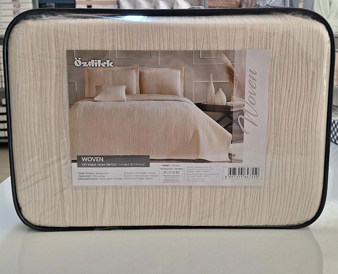 ÖZDİLEK ÇİFT KİŞİLİK YATAK ÖRTÜSÜ TAKIMI WOVEN KREM