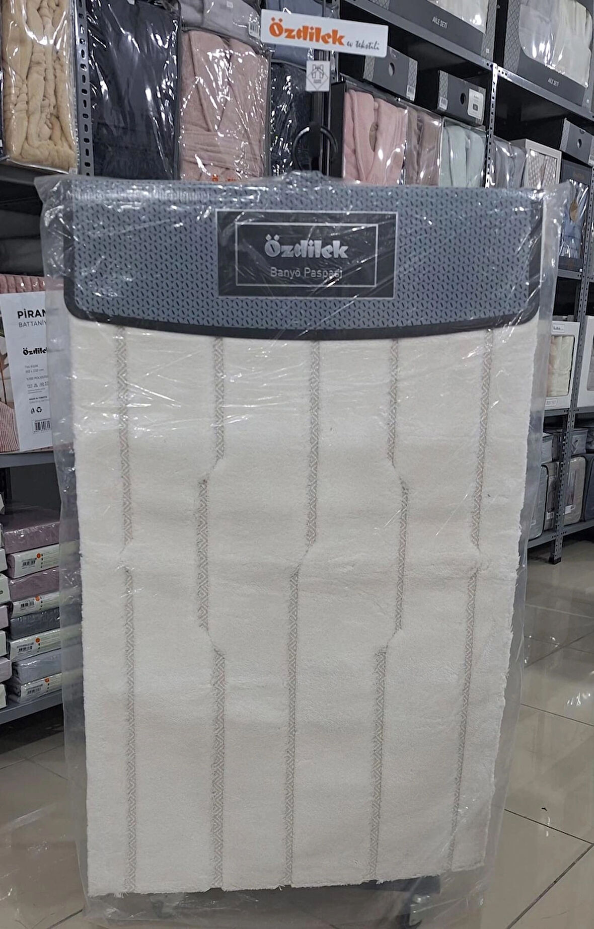 Özdilek 2'li Banyo Paspası - Klozet Takımı Pamuk Rayas Ekru