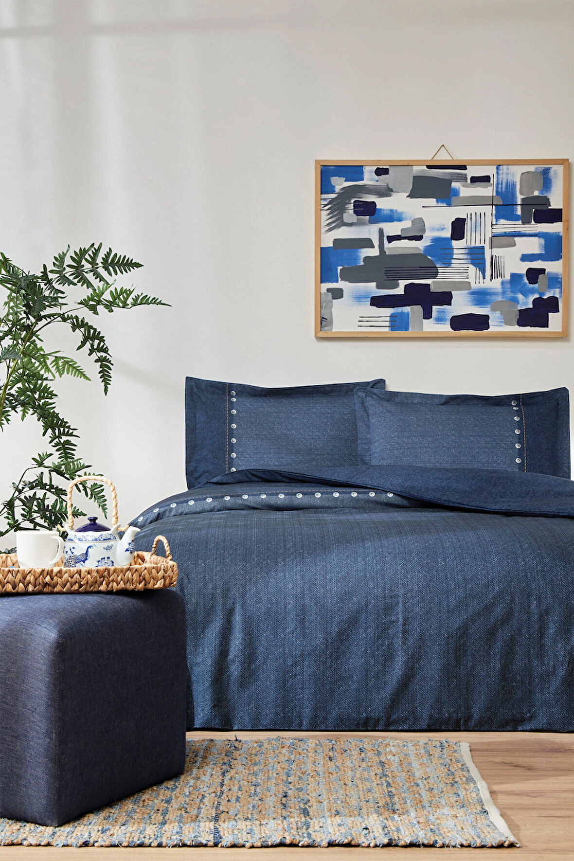 Özdilek Oregon Tek Kişilik Lastikli Çarşaf Denim Nevresim Takımı