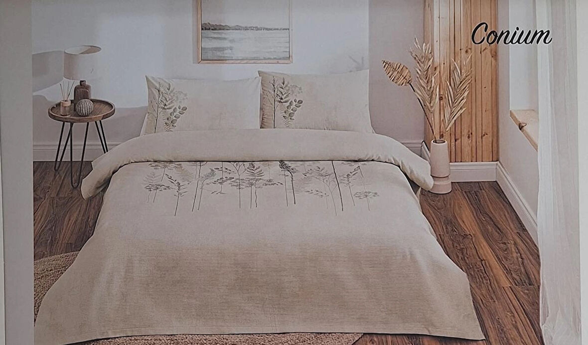 ÖZDİLEK RANFORCE TEK KİŞİLİK PİKE TAKIMI CONIUM KREM