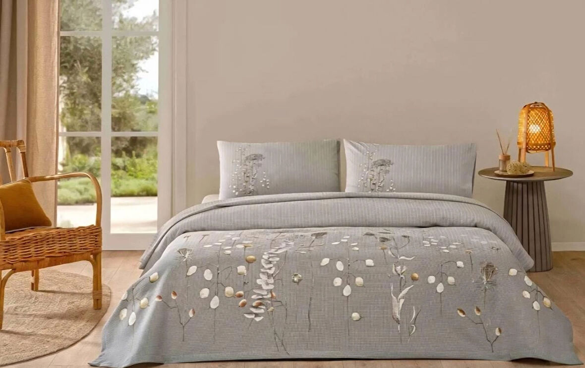 ÖZDİLEK TEK KİŞİLİK RANFORCE PİKE TAKIMI LUNARIA GRİ