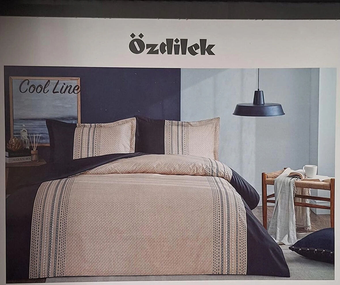 Özdilek Ranforce Çift Kişilik Nevresim Takımı Cool Line- Lacivert Bej