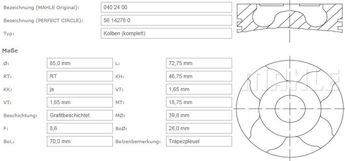 Psa Motor Piston Segman P806 P807 Expert Evasıon C8 Jumpy Dw10ated4 (2,0hdi 16v) / (85,00mm) / (std) - Mahle 0402400