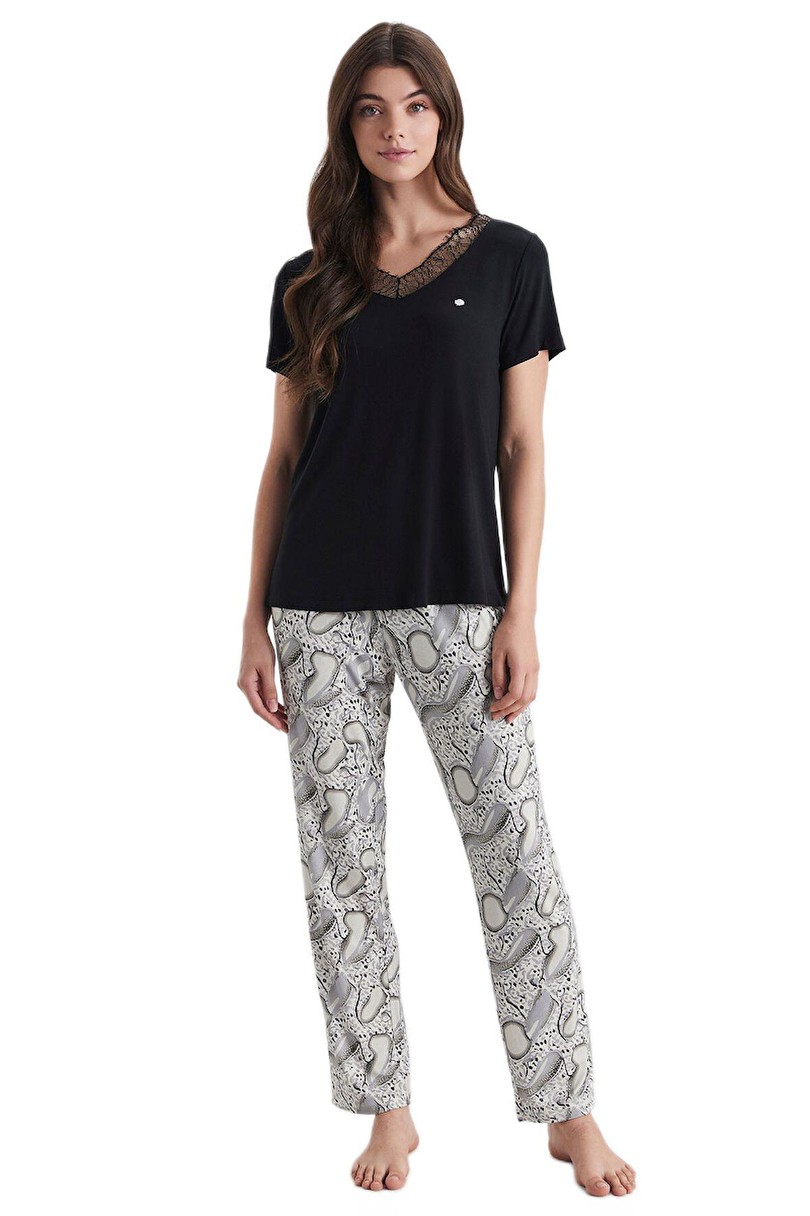 Penye Mood Kadın Siyah Pijama Takım 9807