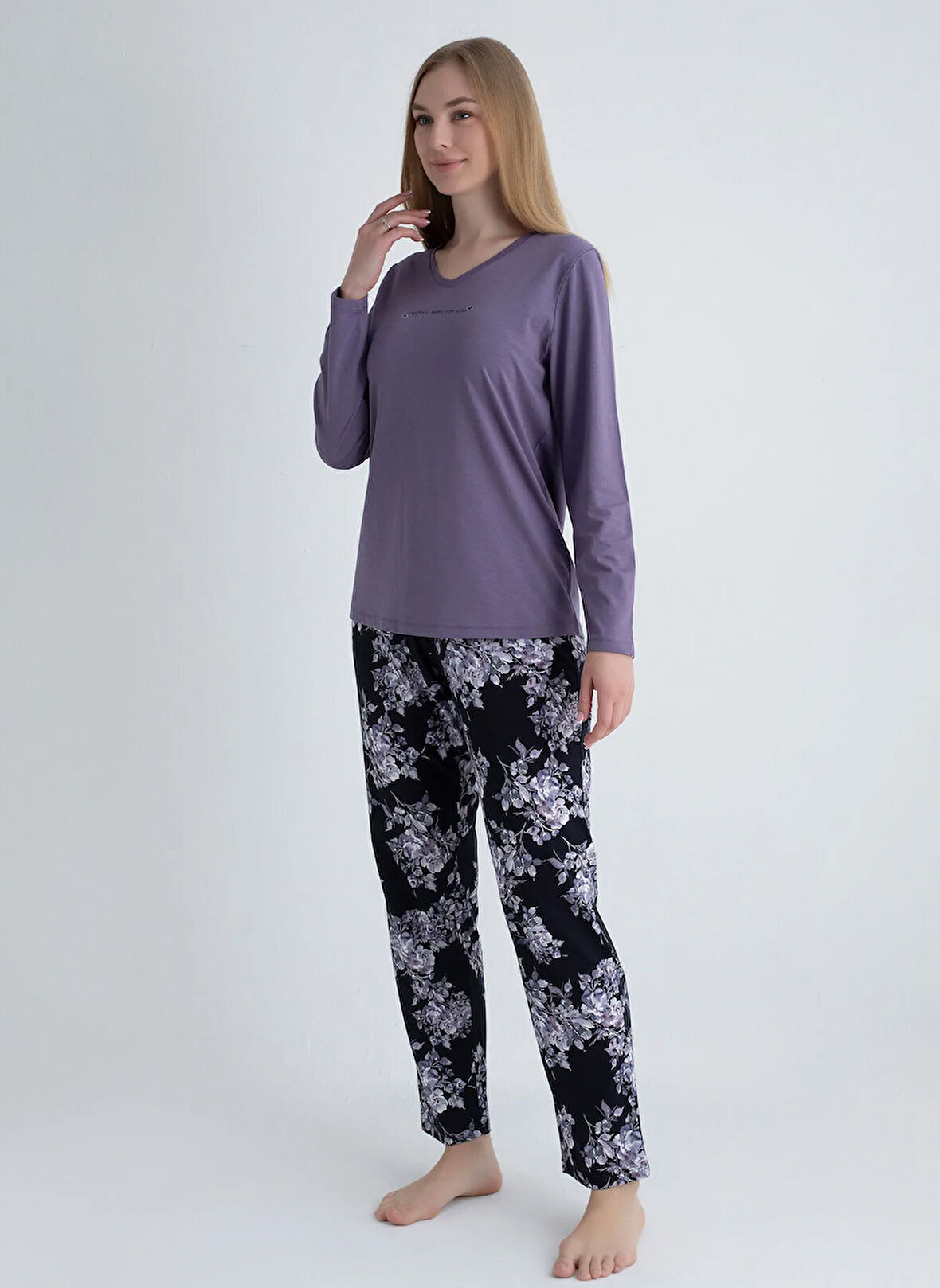 Sixteensixty Yuvarlak Yaka Mor Pijama Üst 403SIX-1110-067