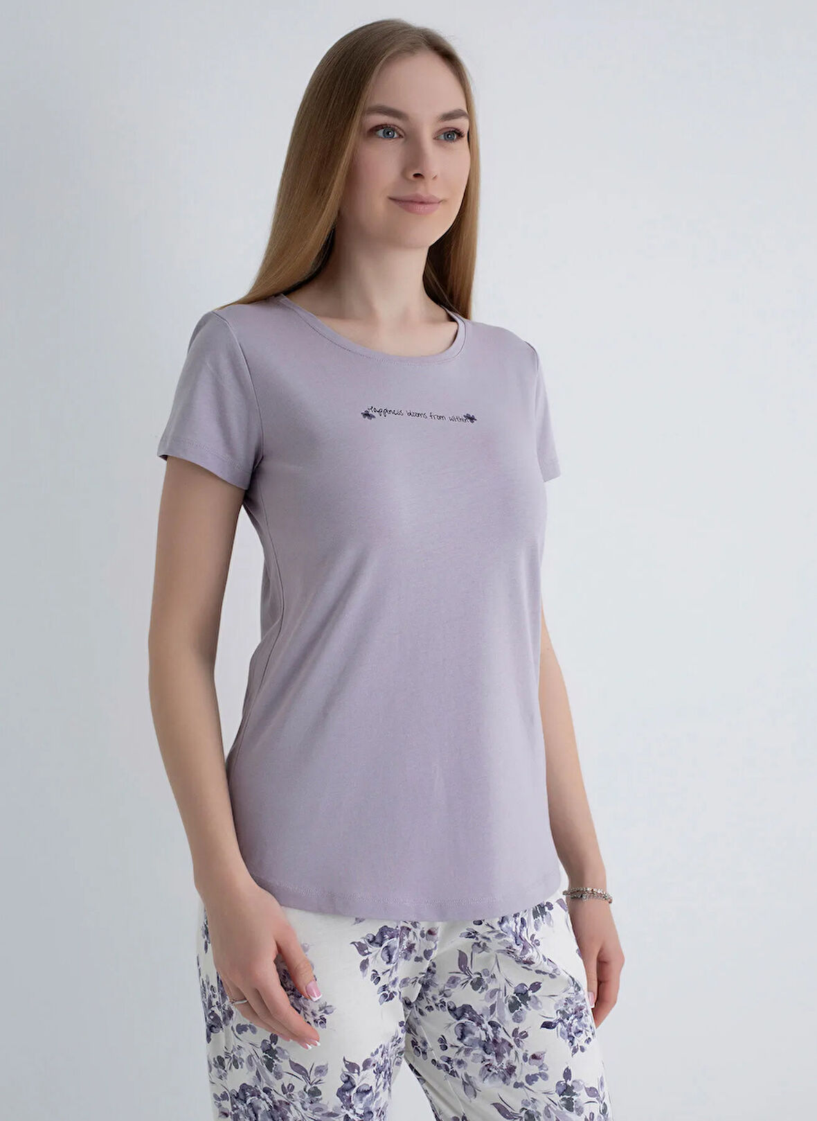 Sixteensixty Yuvarlak Yaka Lila Pijama Üst 403SIX-1110-070