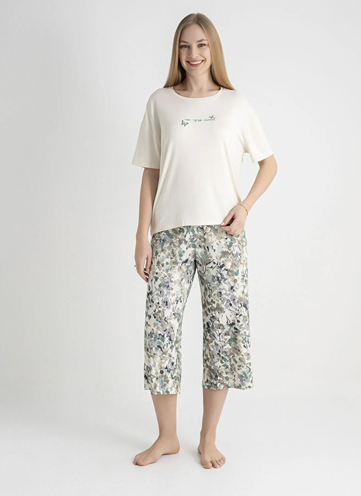 Wondergen Yuvarlak Yaka Taş Pijama Üst 401WON-1110-182