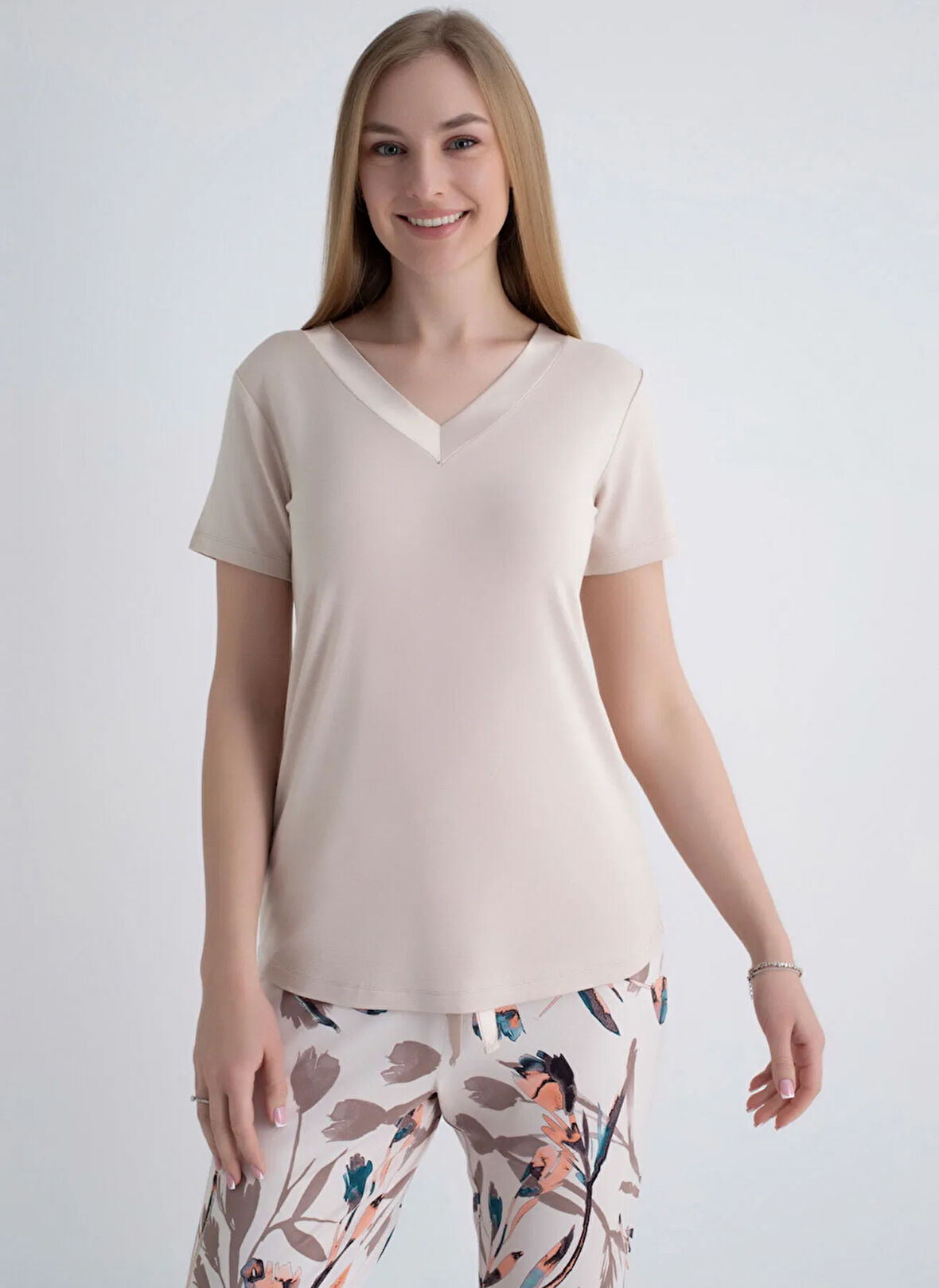 Wondergen V Yaka Pembe Pijama Üst 401WON-1110-197