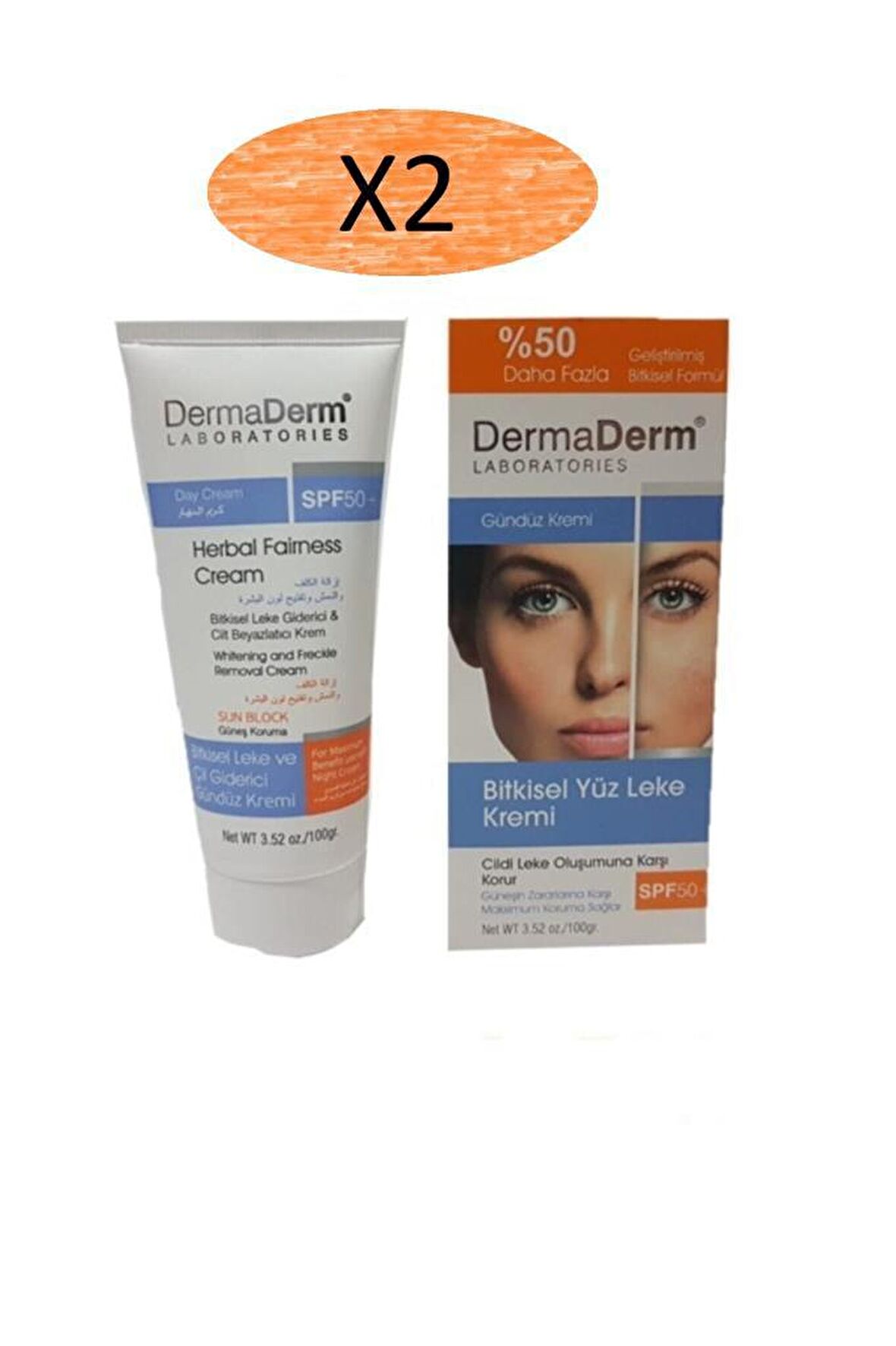 DermaDerm Bitkisel Leke Giderici Spf50+ Gündüz Kremi 100 Gr 2 Adet