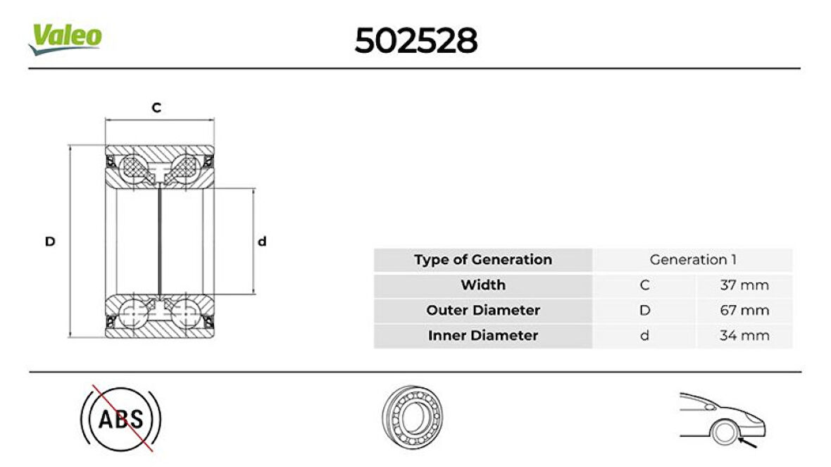Opel On Teker Porya Rulman Corsa C 01>11 Meriva A 03>10 Tigra B 04>09 - Valeo 502528