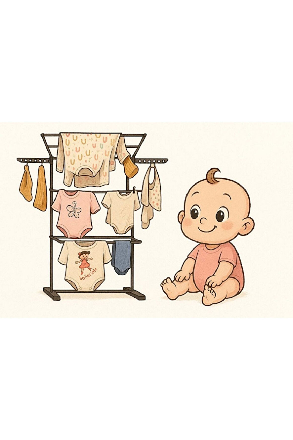 3 Katlı Bebek Çamaşır Kurutma Askısı