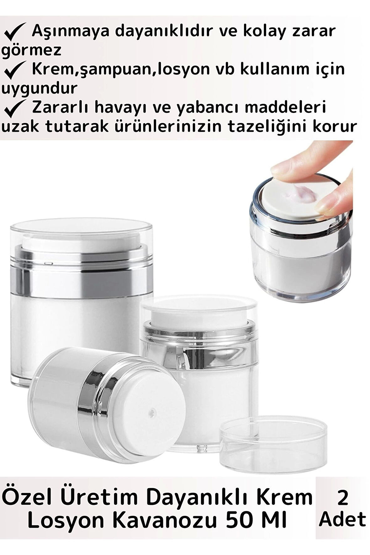 Özel Üretim Yüksek Kaliteli Vakum Basınç Hava Almaz Sıvı Şampuan Krem Losyon Kavanozu 50 Ml 2 Adet