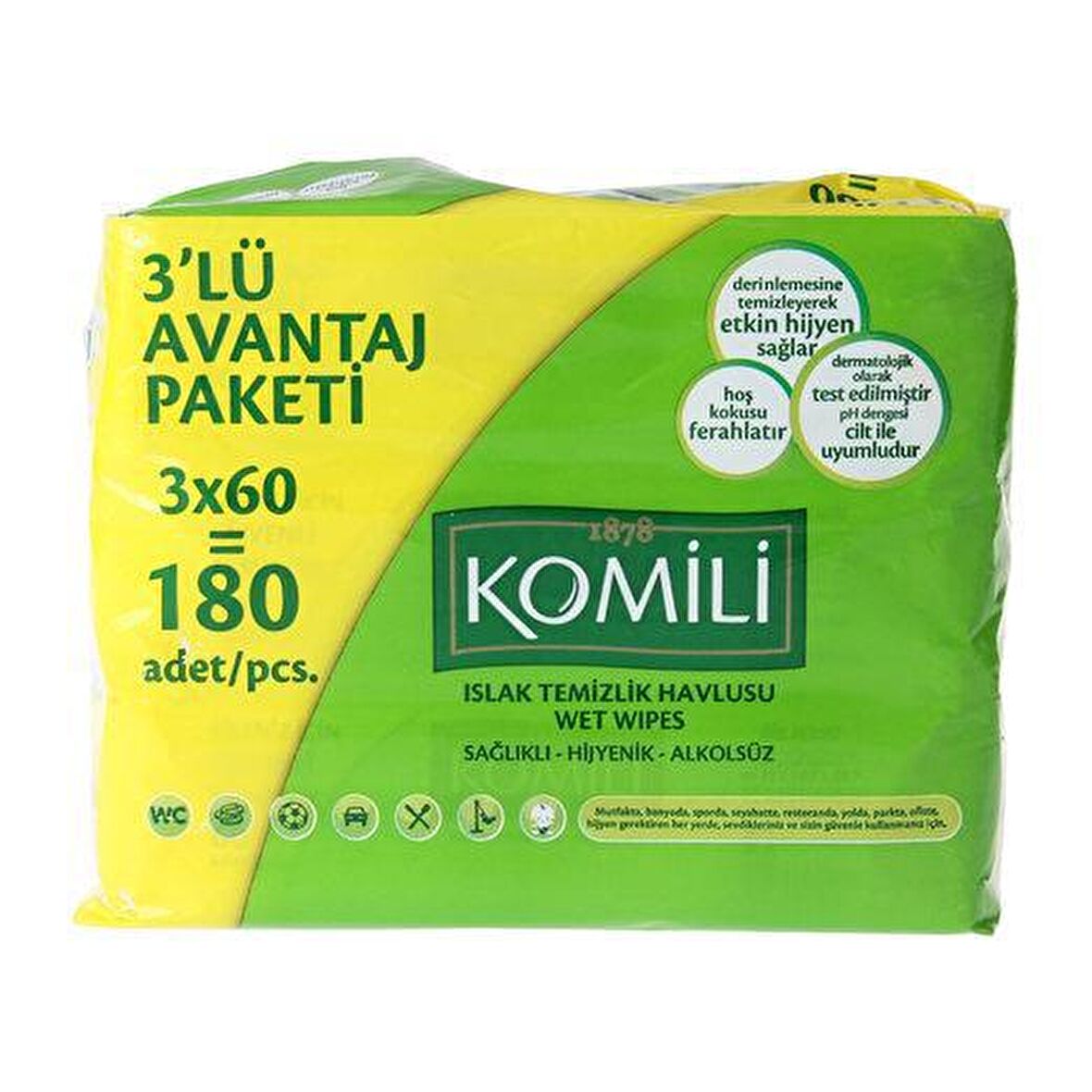 Komili Alkolsüz 3 x 60 Yaprak 3 Paket Islak Mendil