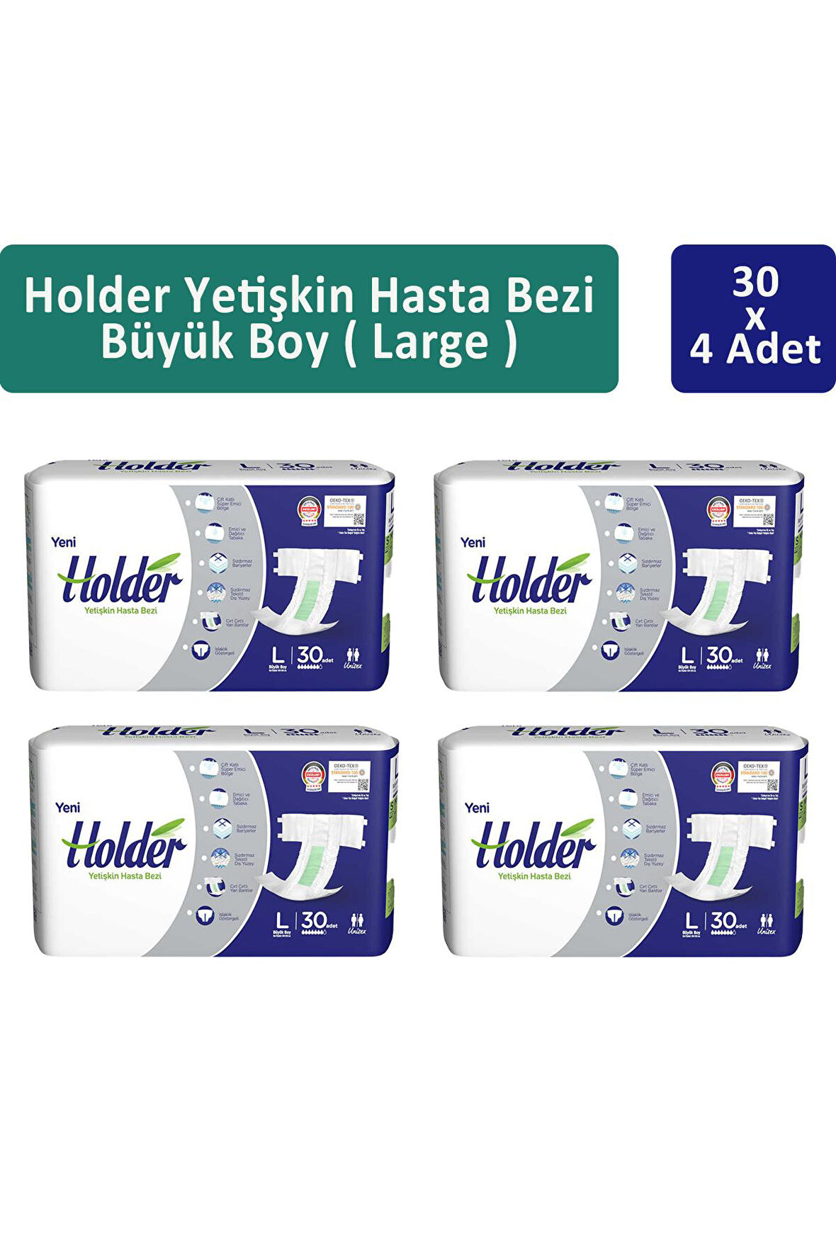  Holder Yetişkin Hasta Bezi Büyük Boy ( Large ) 30 x 4 Adet